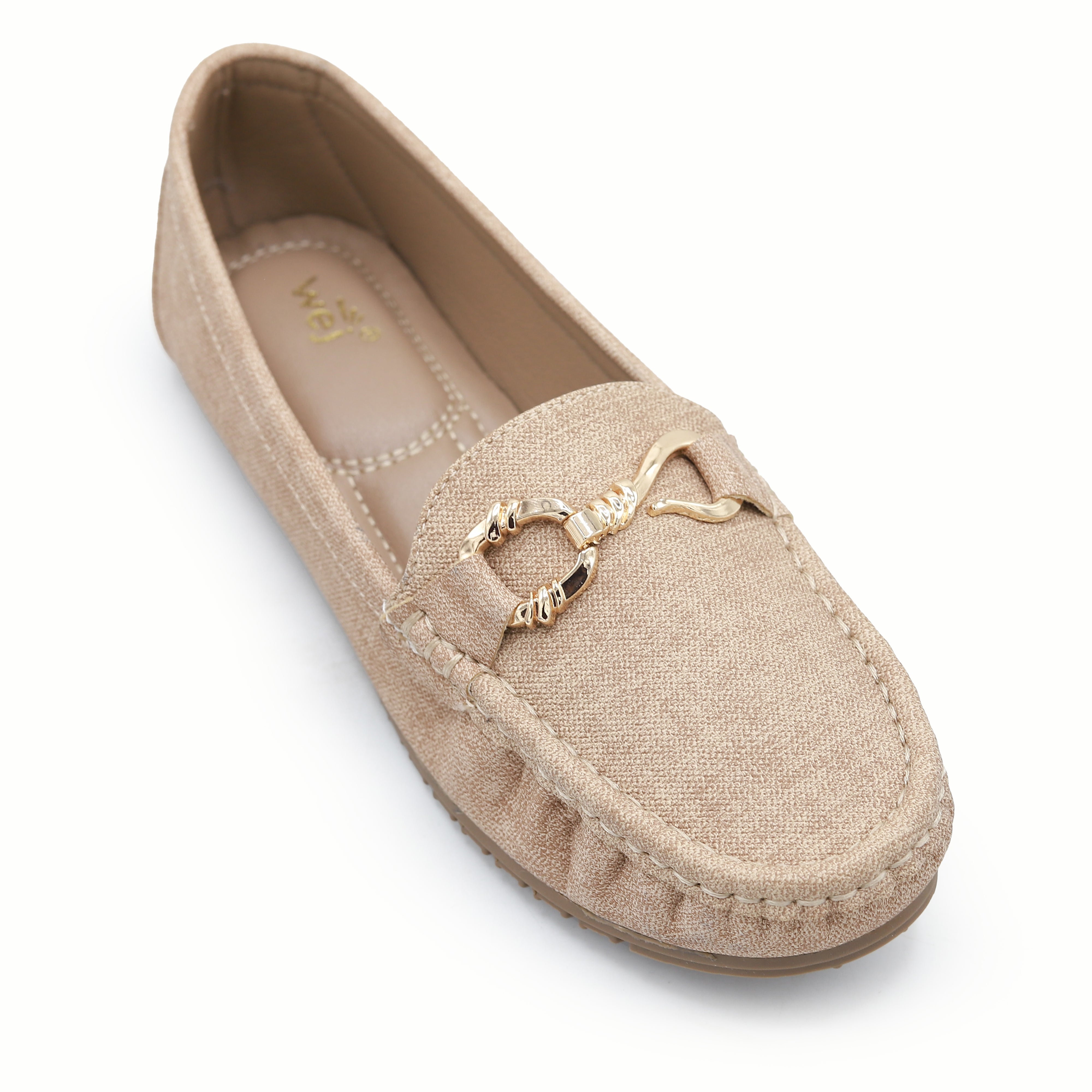 Textured Beige Loafers with Gold Buckle 8004347 Beige