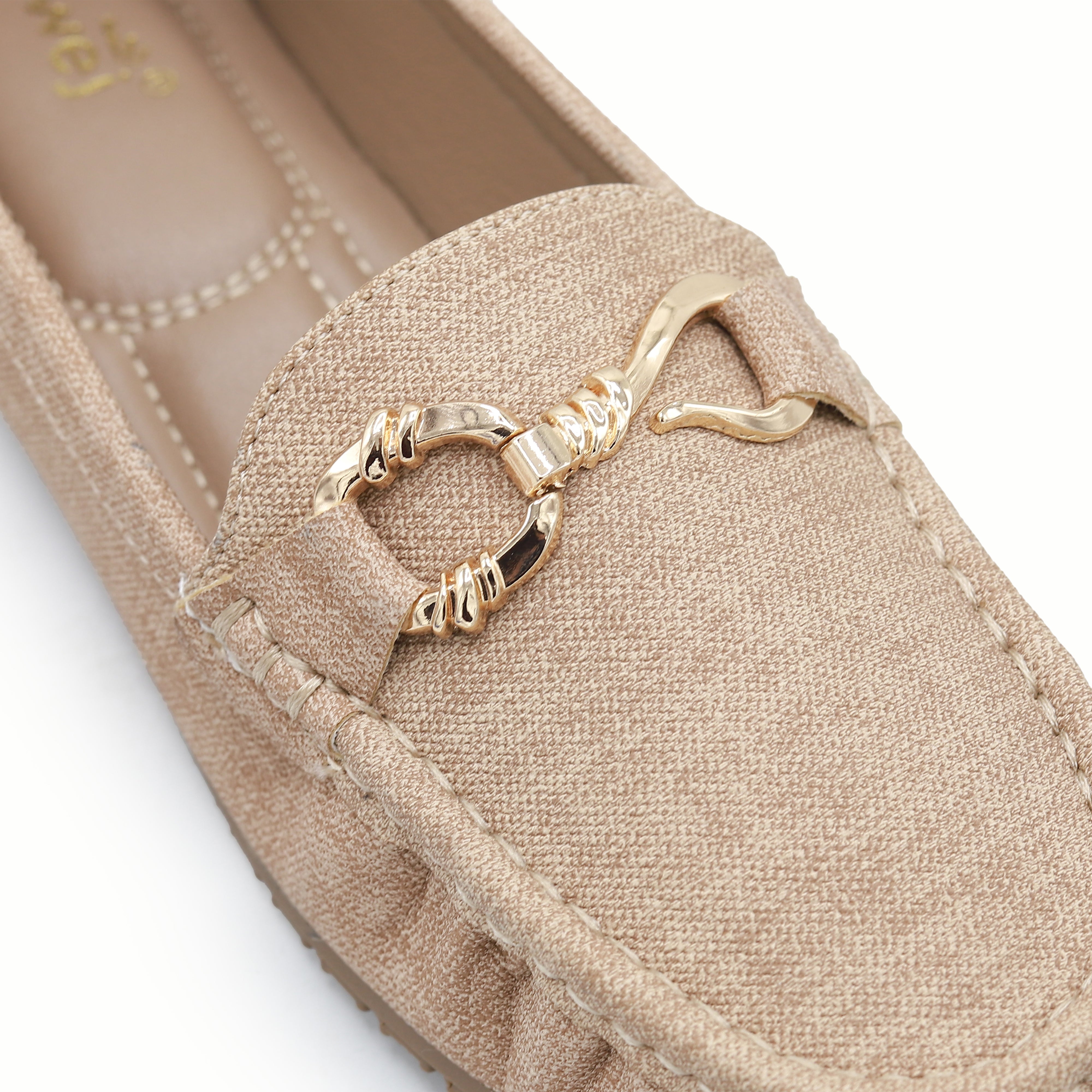Textured Beige Loafers with Gold Buckle 8004347 Beige
