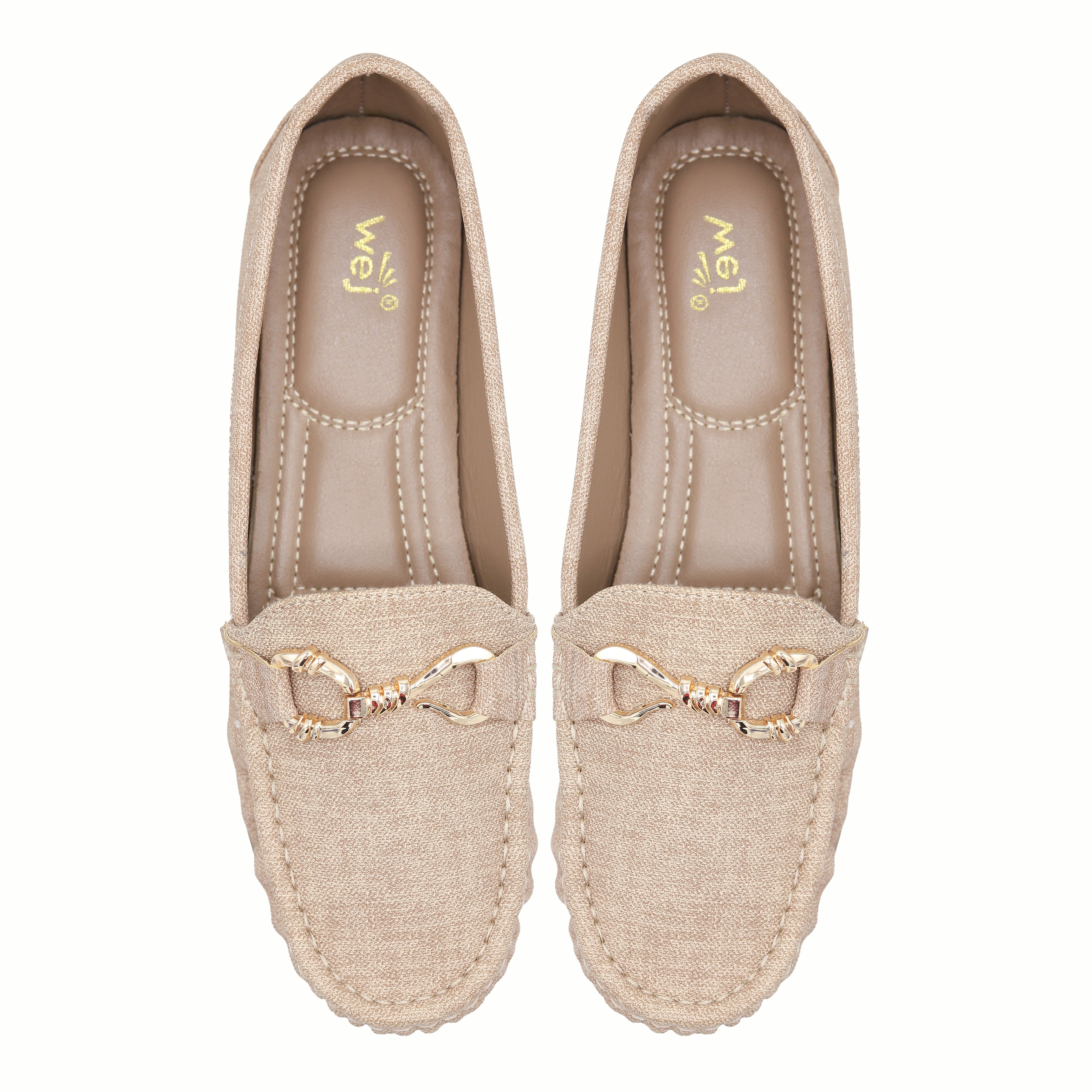 Textured Beige Loafers with Gold Buckle 8004347 Beige