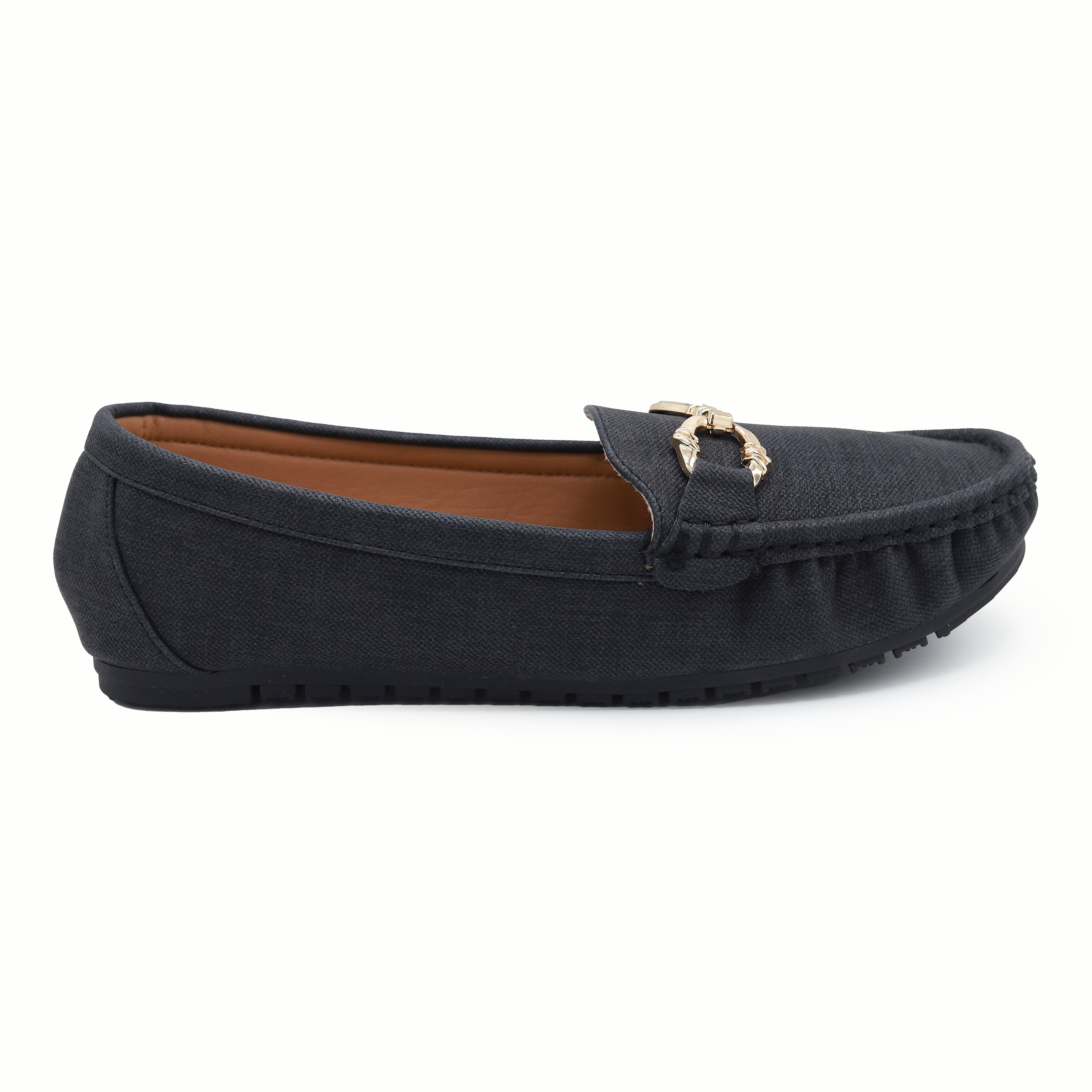 Chic Black Textured Loafers with Gold Buckle 8004347 Black