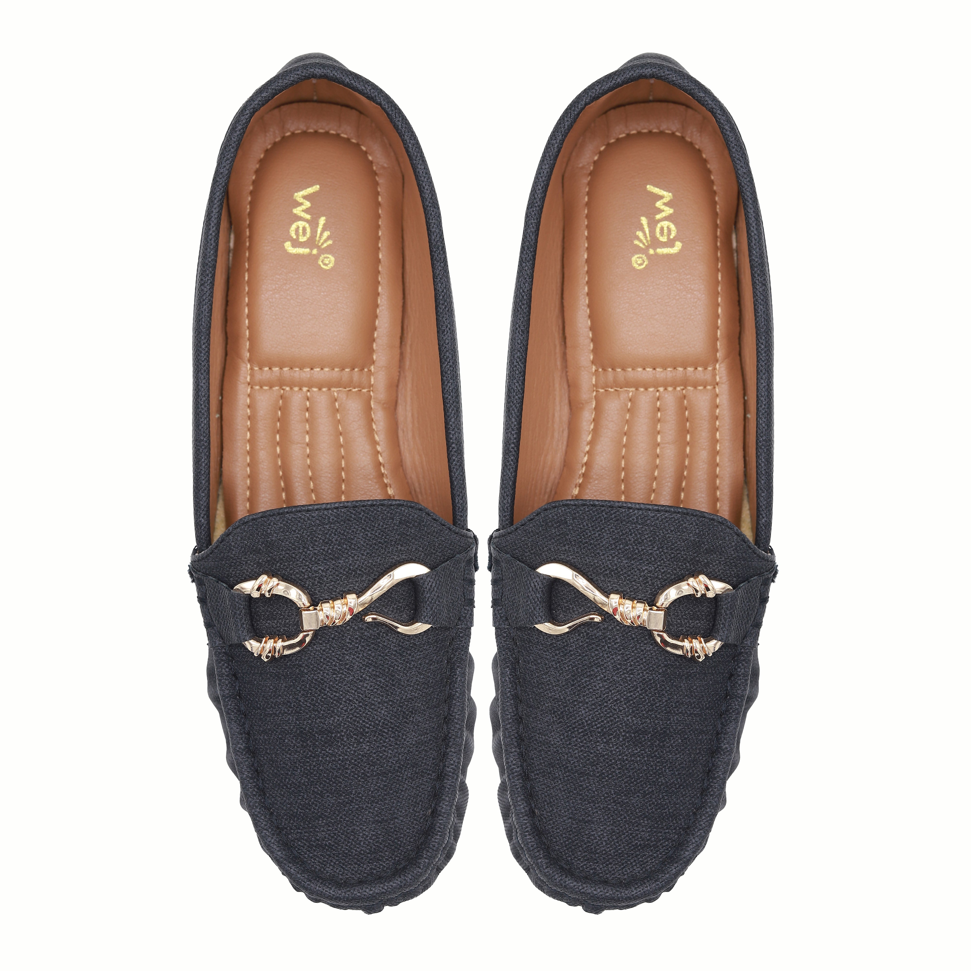 Chic Black Textured Loafers with Gold Buckle 8004347 Black