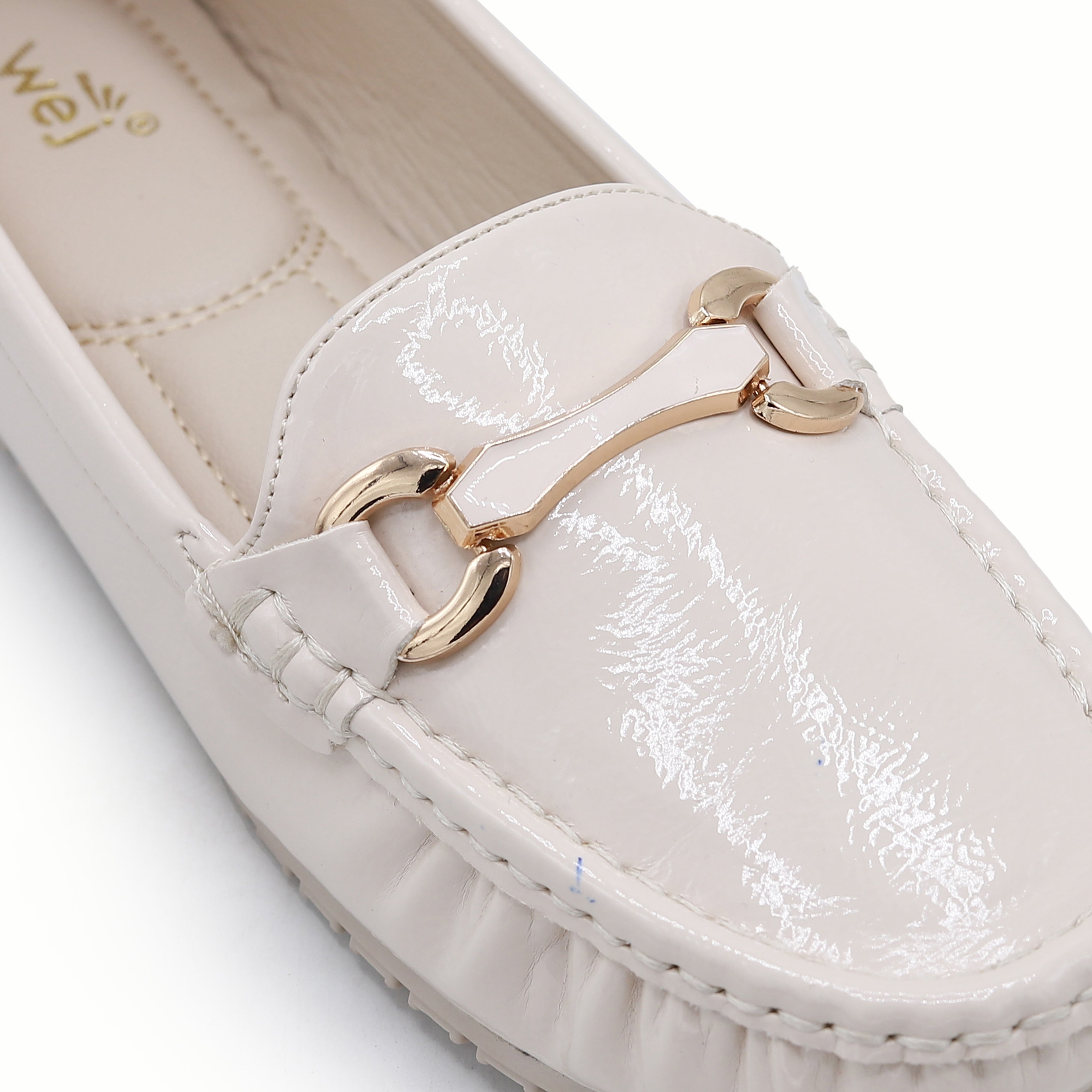 Chic Cream Patent Loafers with Gold Buckle 8004352 Fawn