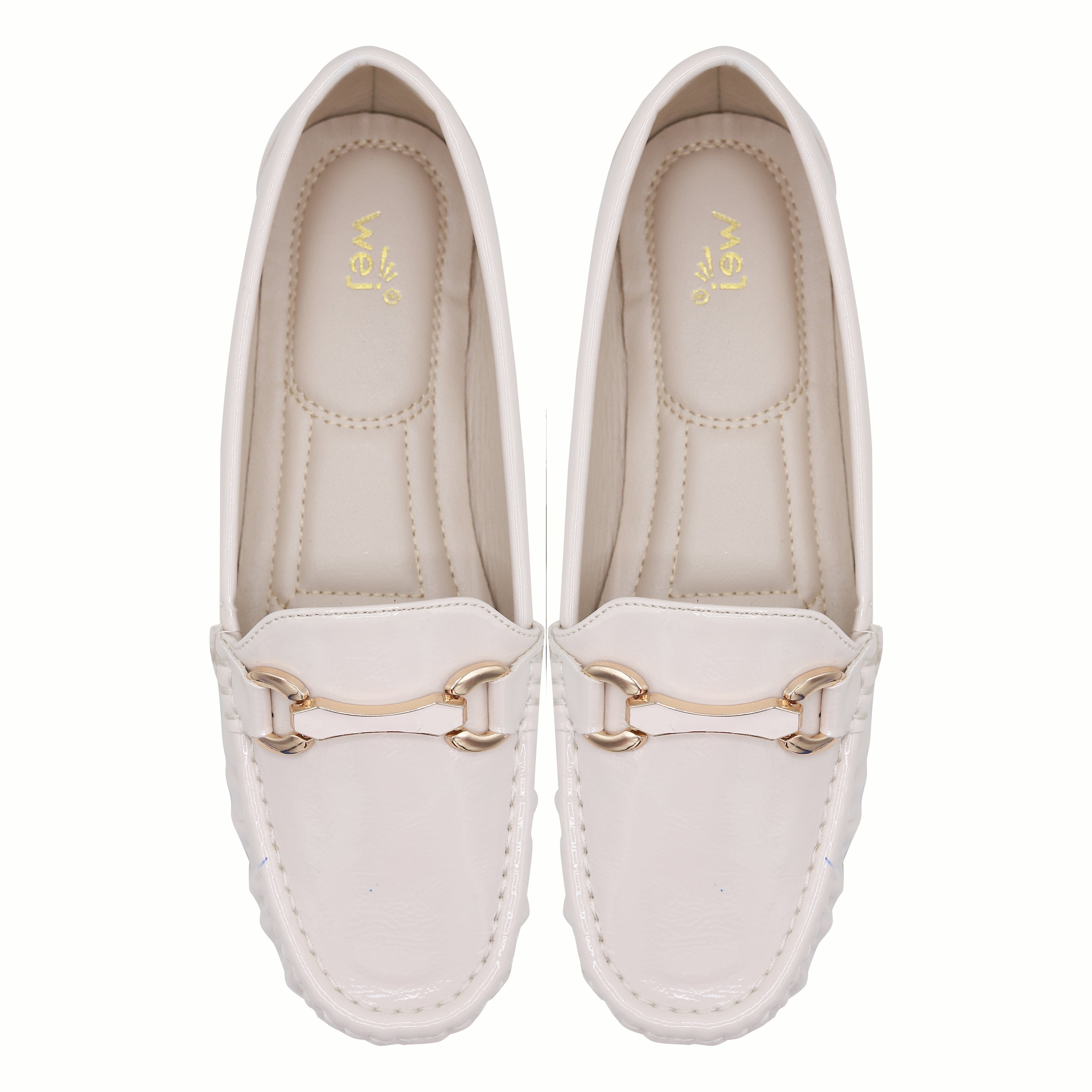 Chic Cream Patent Loafers with Gold Buckle 8004352 Fawn