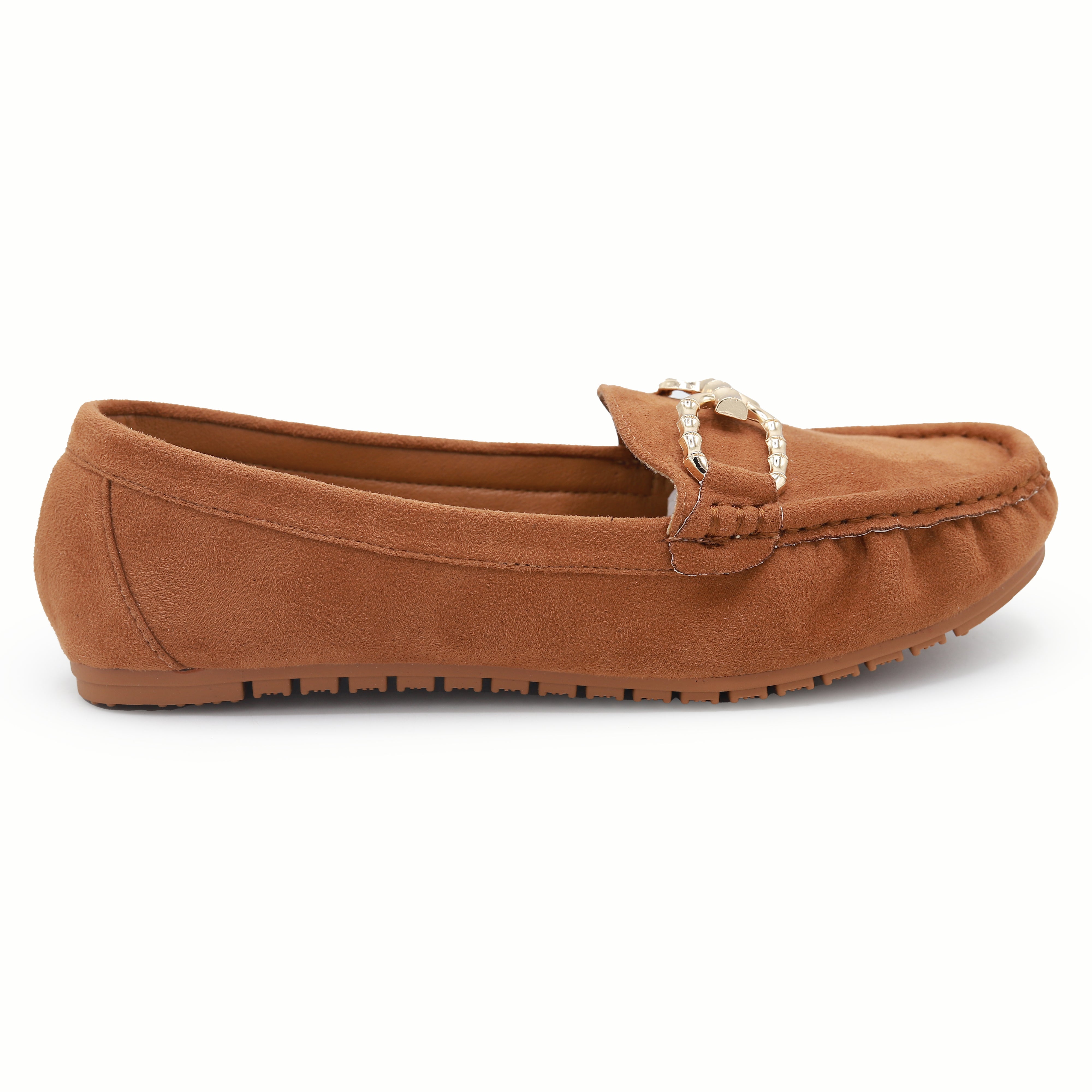 Classic Tan Suede Loafers with Gold Buckle 8004346 Tan