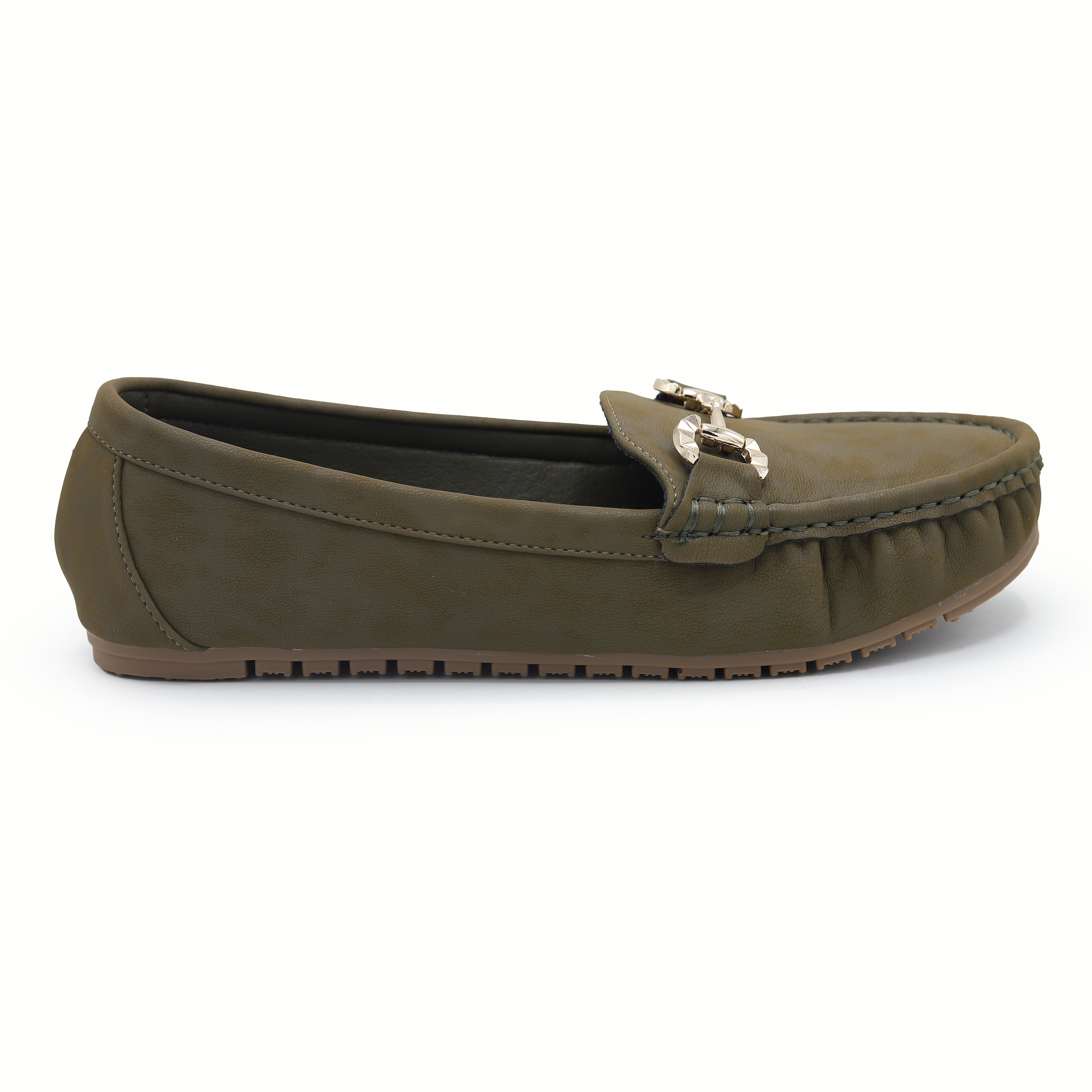 Classic Olive Green Loafers with Buckle Detail 8004350 GREEN