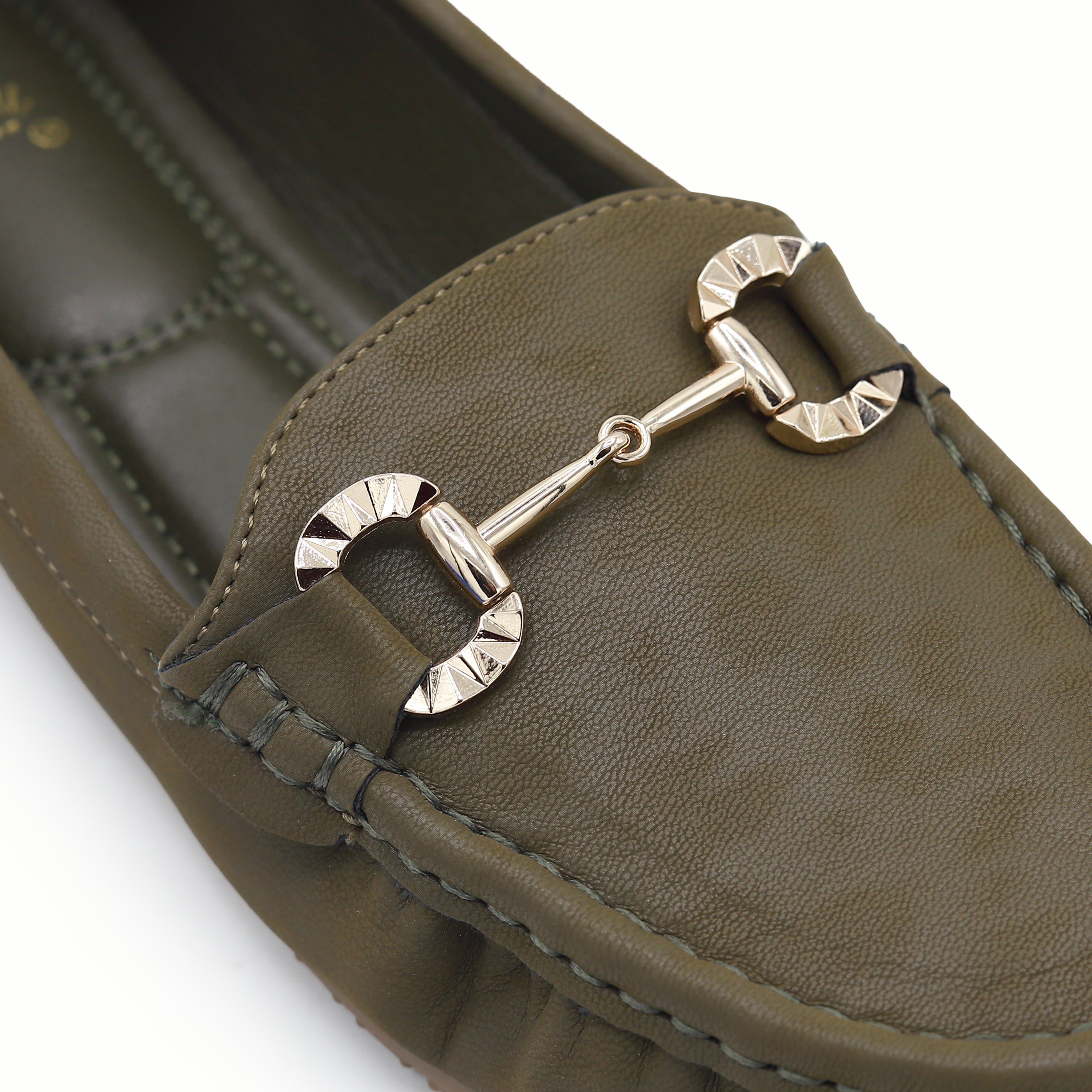 Classic Olive Green Loafers with Buckle Detail 8004350 GREEN