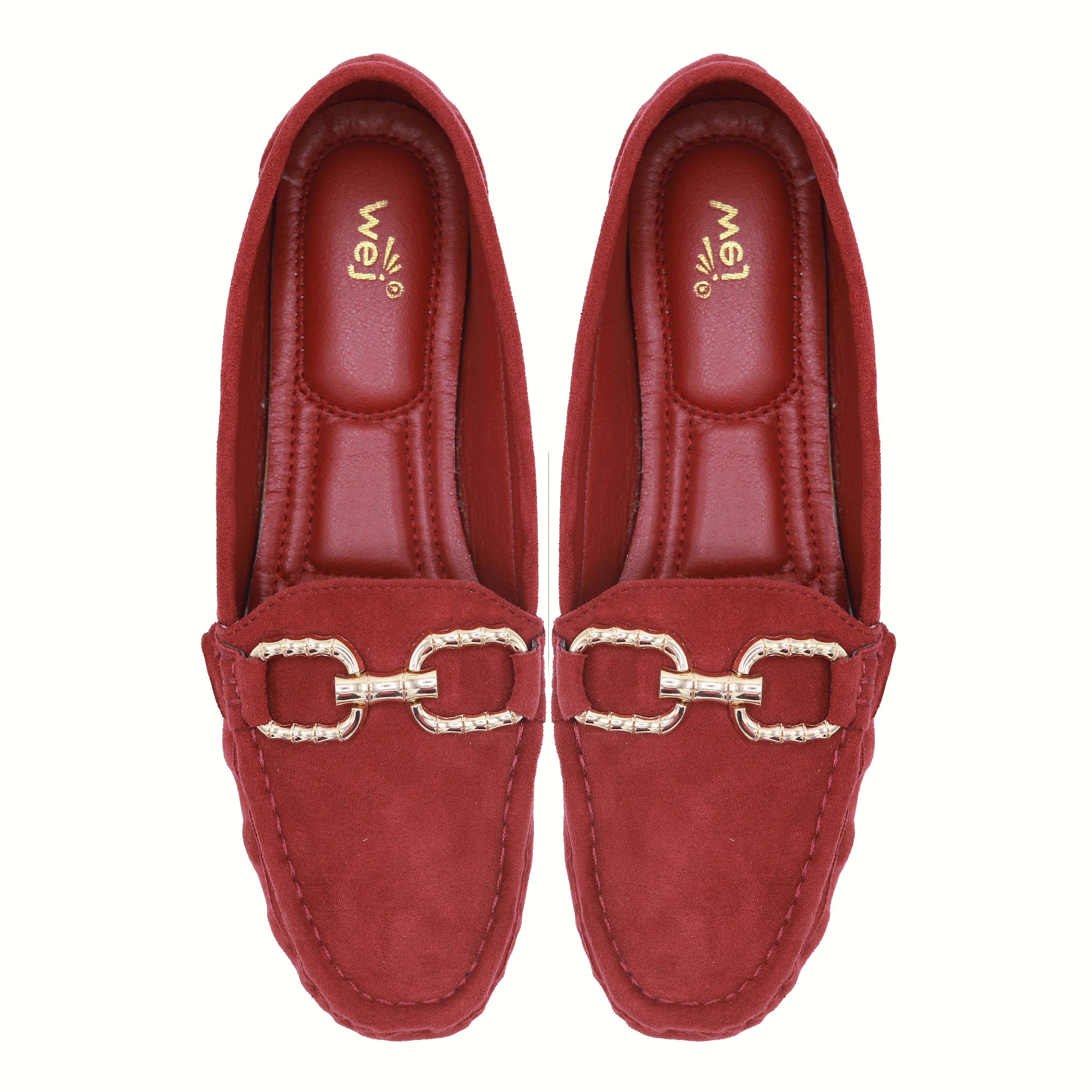 Classic Red Suede Loafers with Gold Buckle 8004346 Maroon