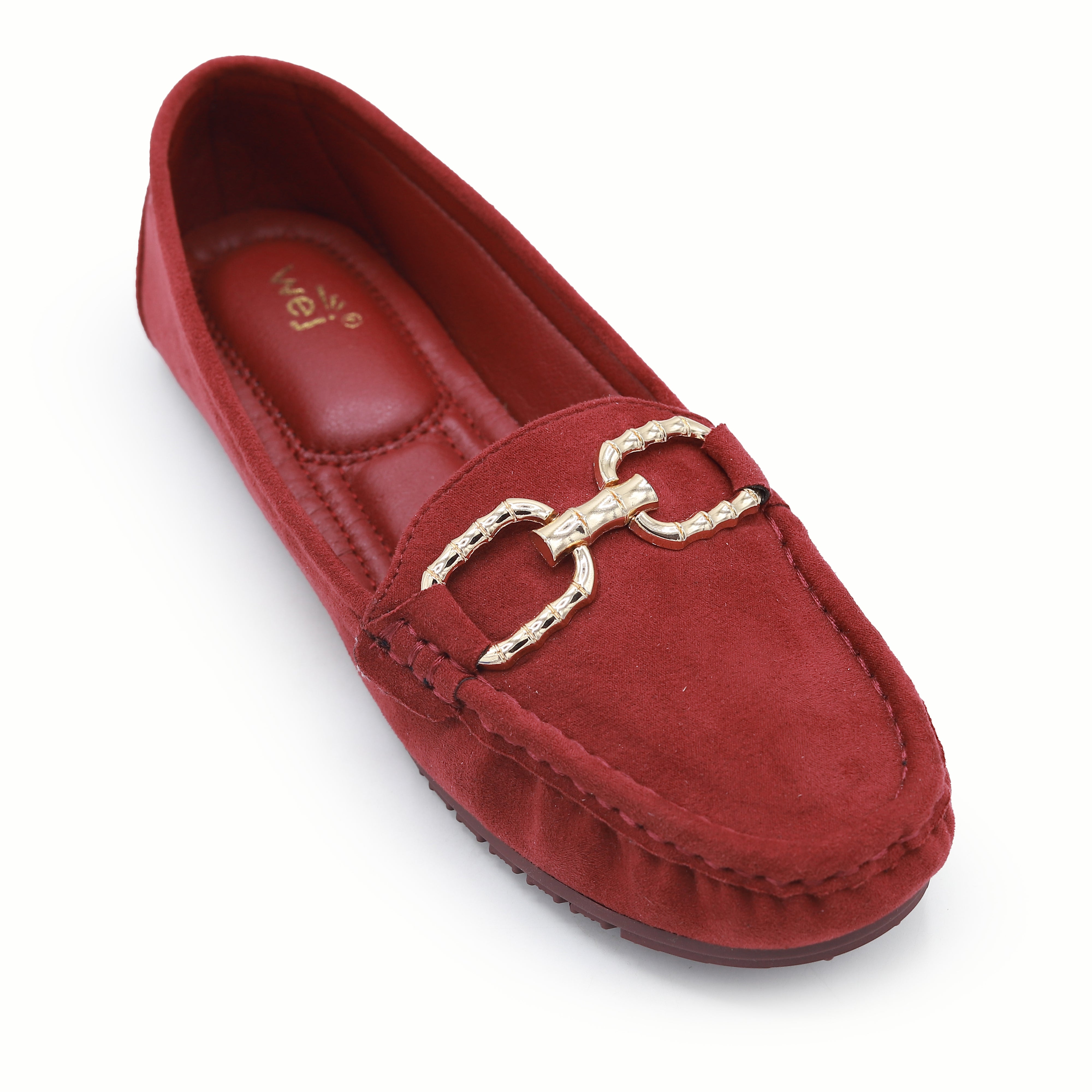 Classic Red Suede Loafers with Gold Buckle 8004346 Maroon