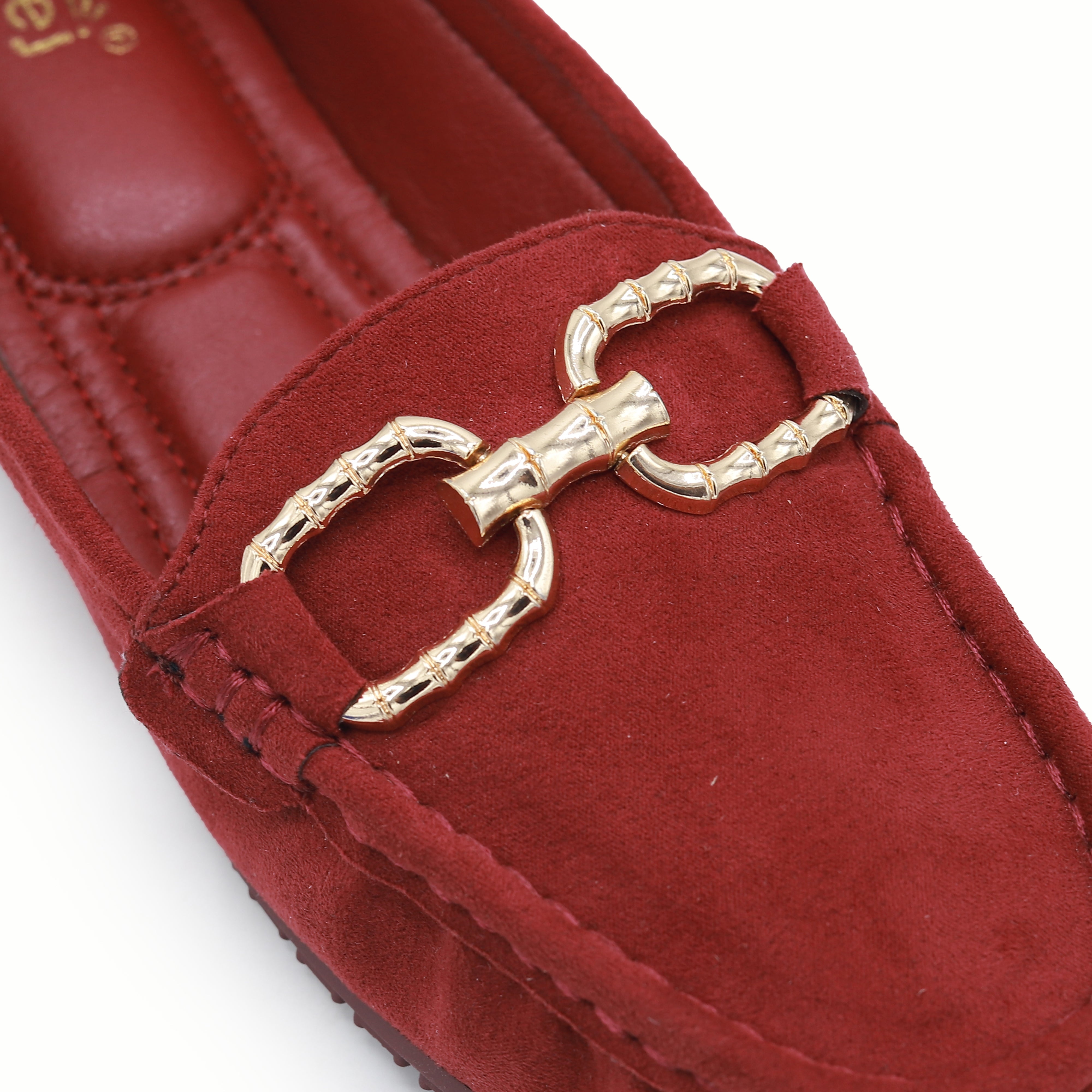 Classic Red Suede Loafers with Gold Buckle 8004346 Maroon
