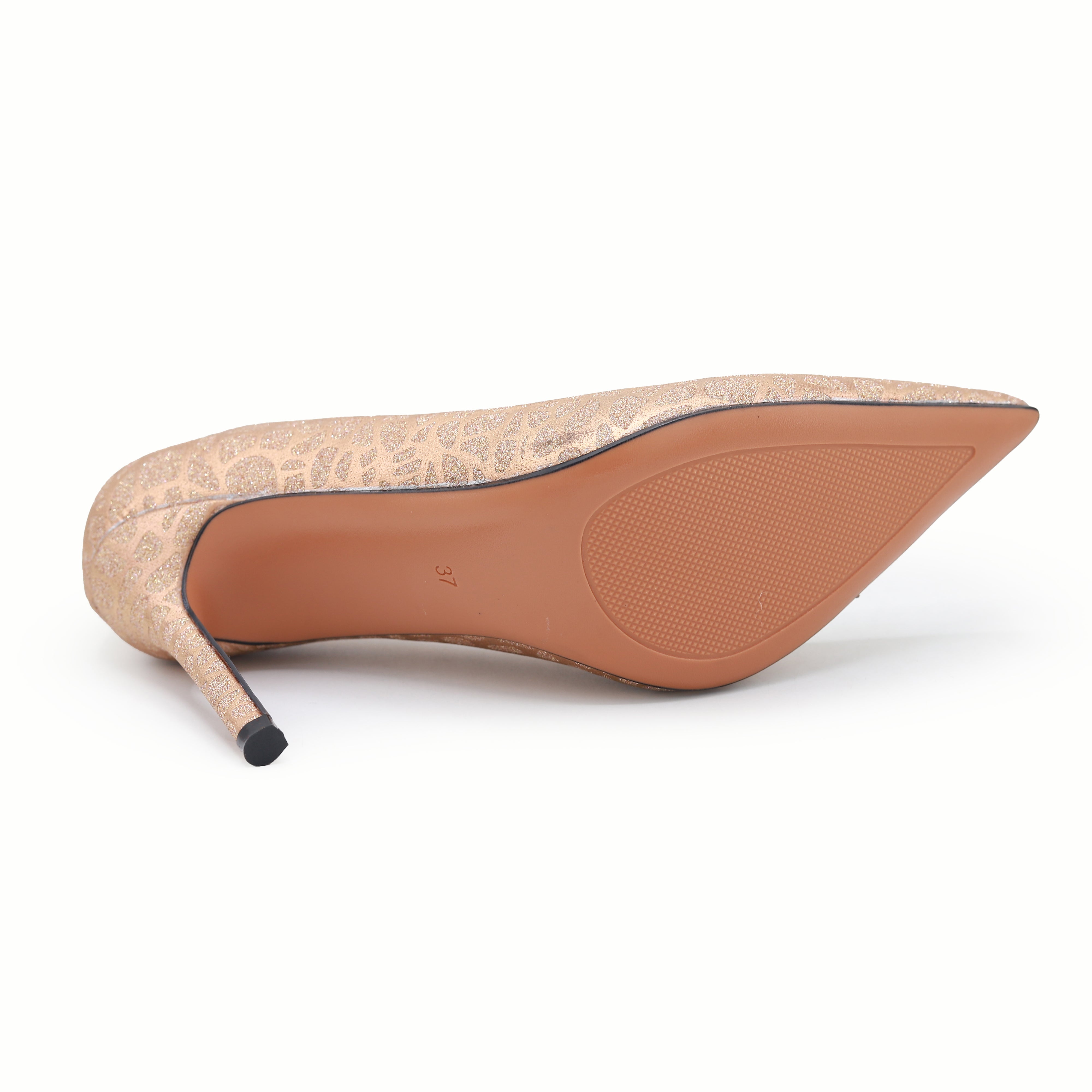 Elegant Rose Gold Shimmer Patterned Pumps 8108146 Peach