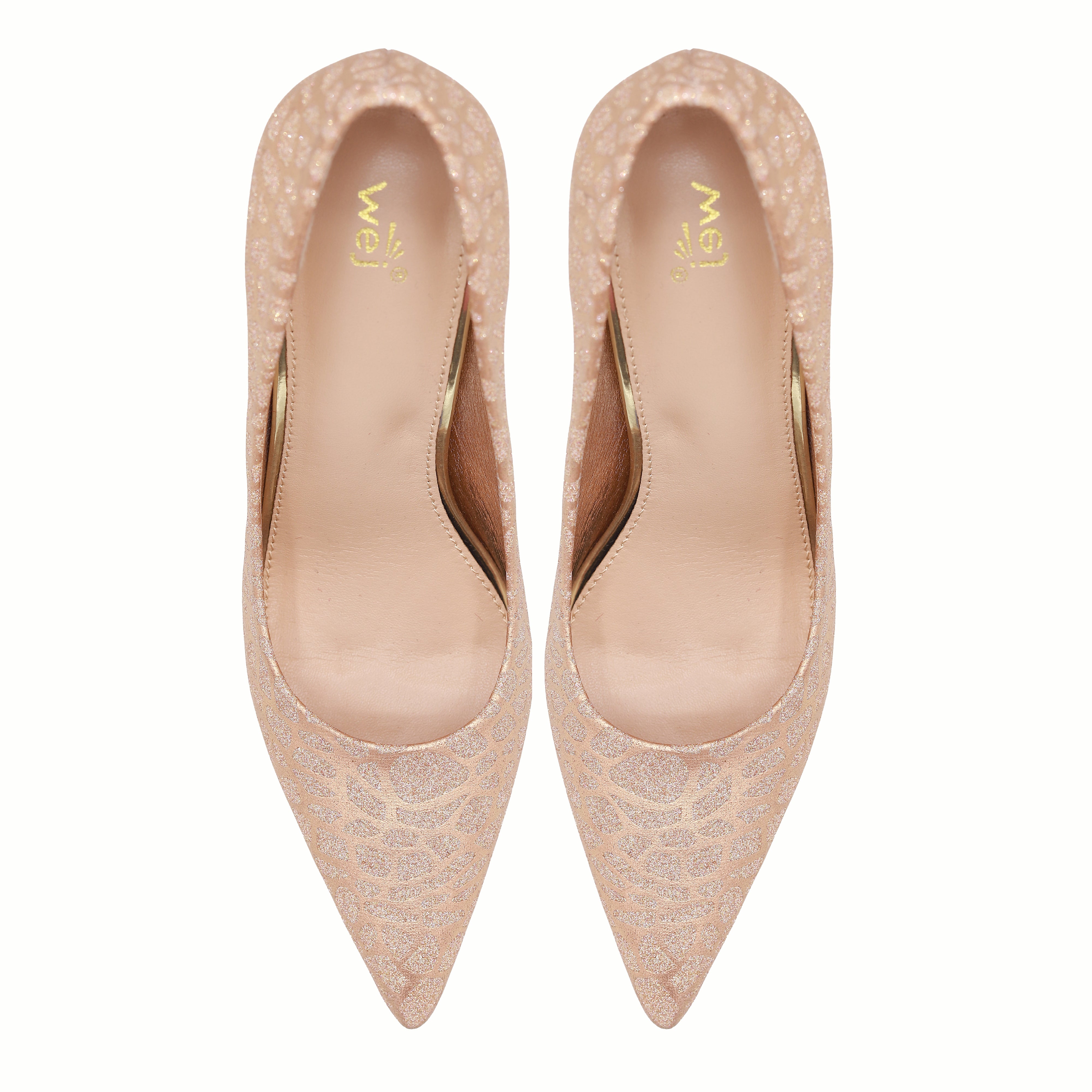 Elegant Rose Gold Shimmer Patterned Pumps 8108146 Peach