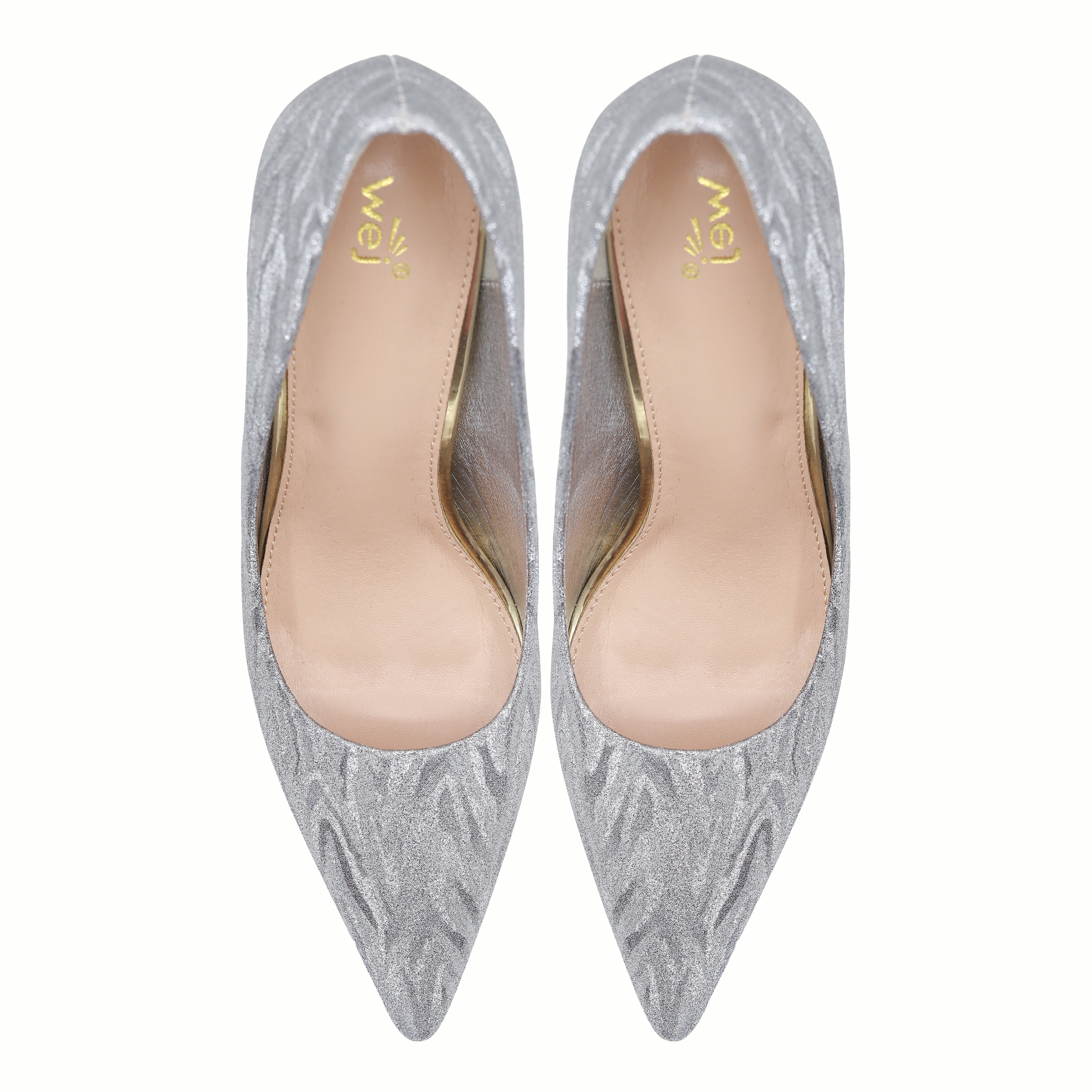 Elegant Silver Shimmer Pointed-Toe Pumps 8108149 Silver ( 10 cm )