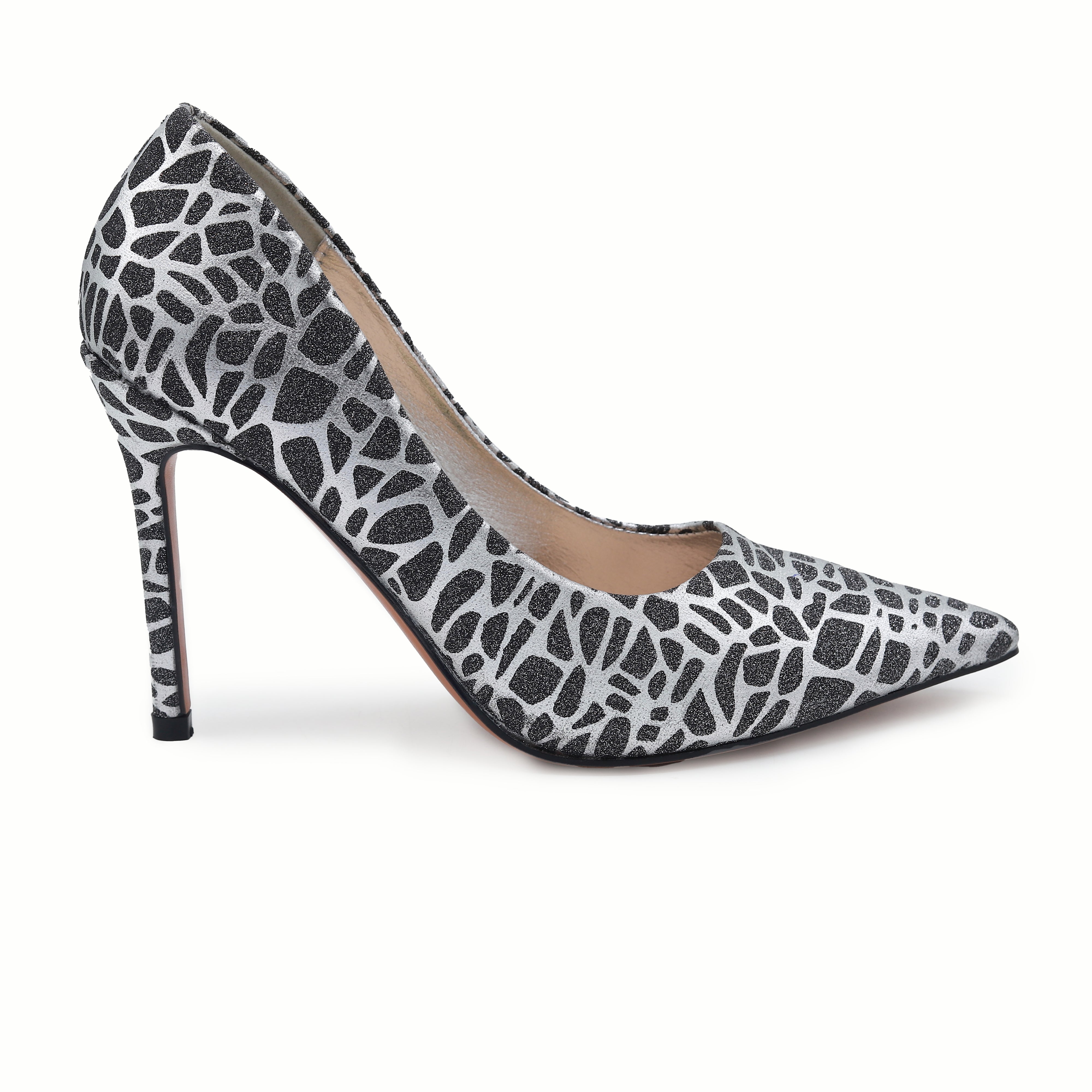 Chic Silver & Black Patterned Stiletto Pumps 8108146 Silver