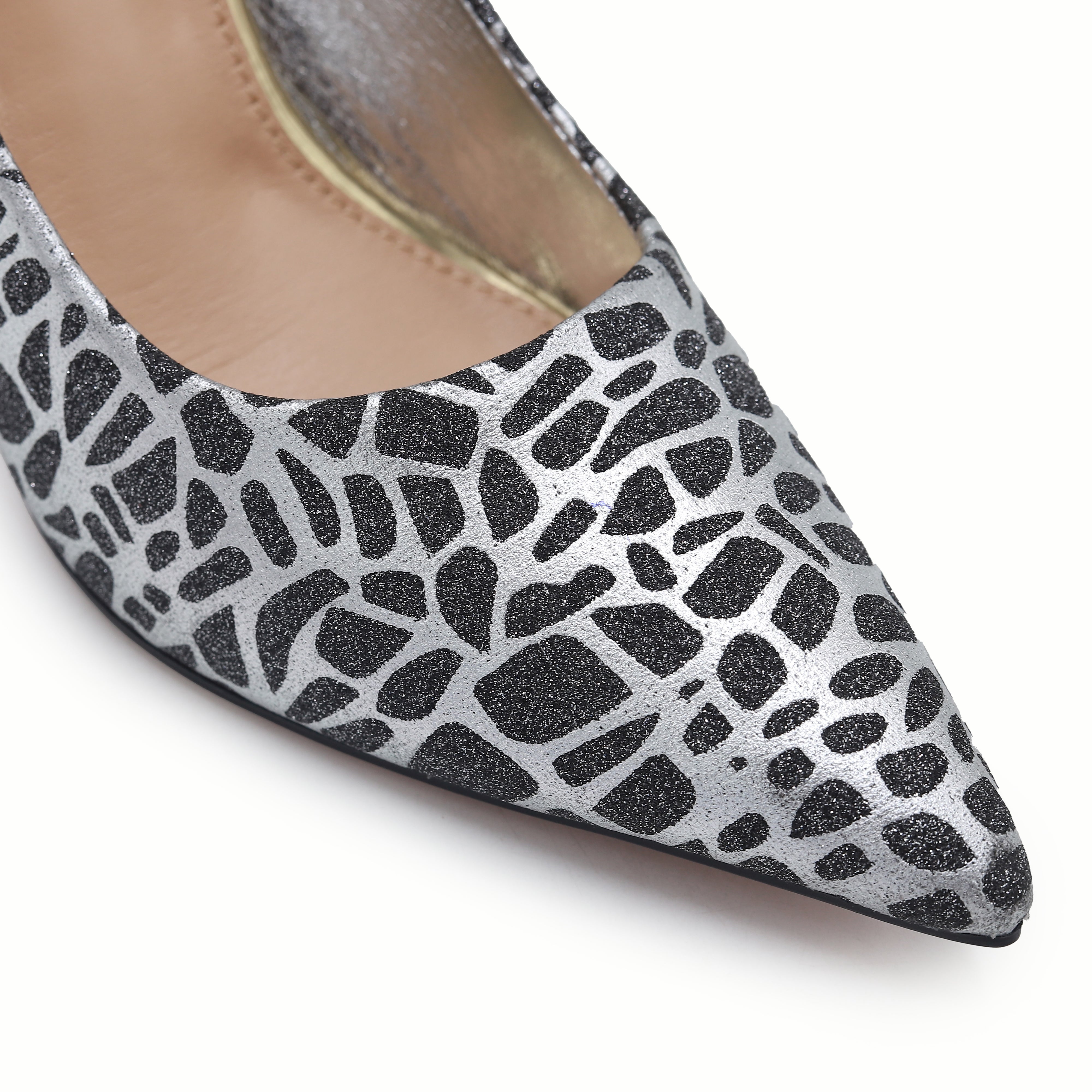 Chic Silver & Black Patterned Stiletto Pumps 8108146 Silver