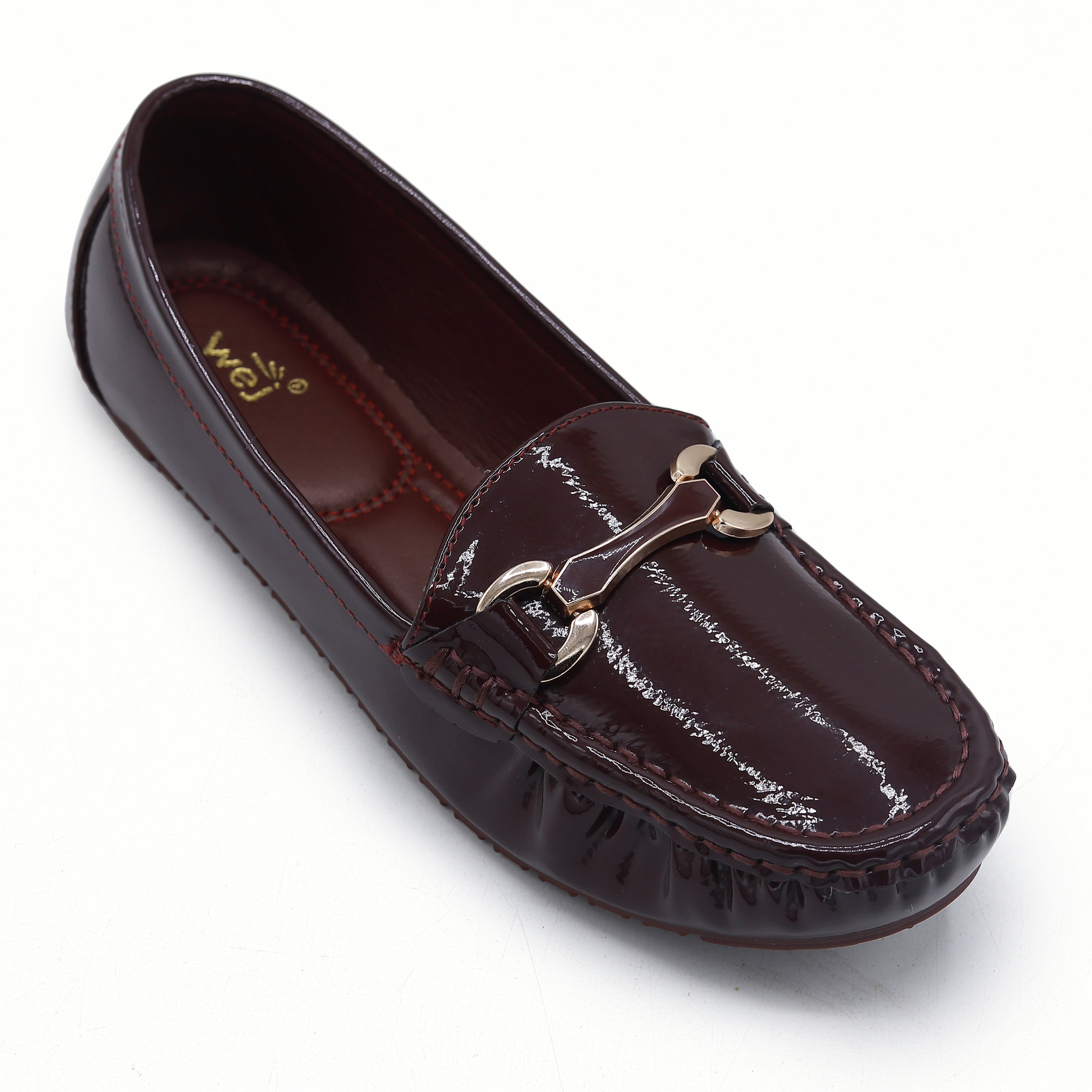 Chic Burgundy Patent Loafers with Gold Buckle 8004352 Maroon