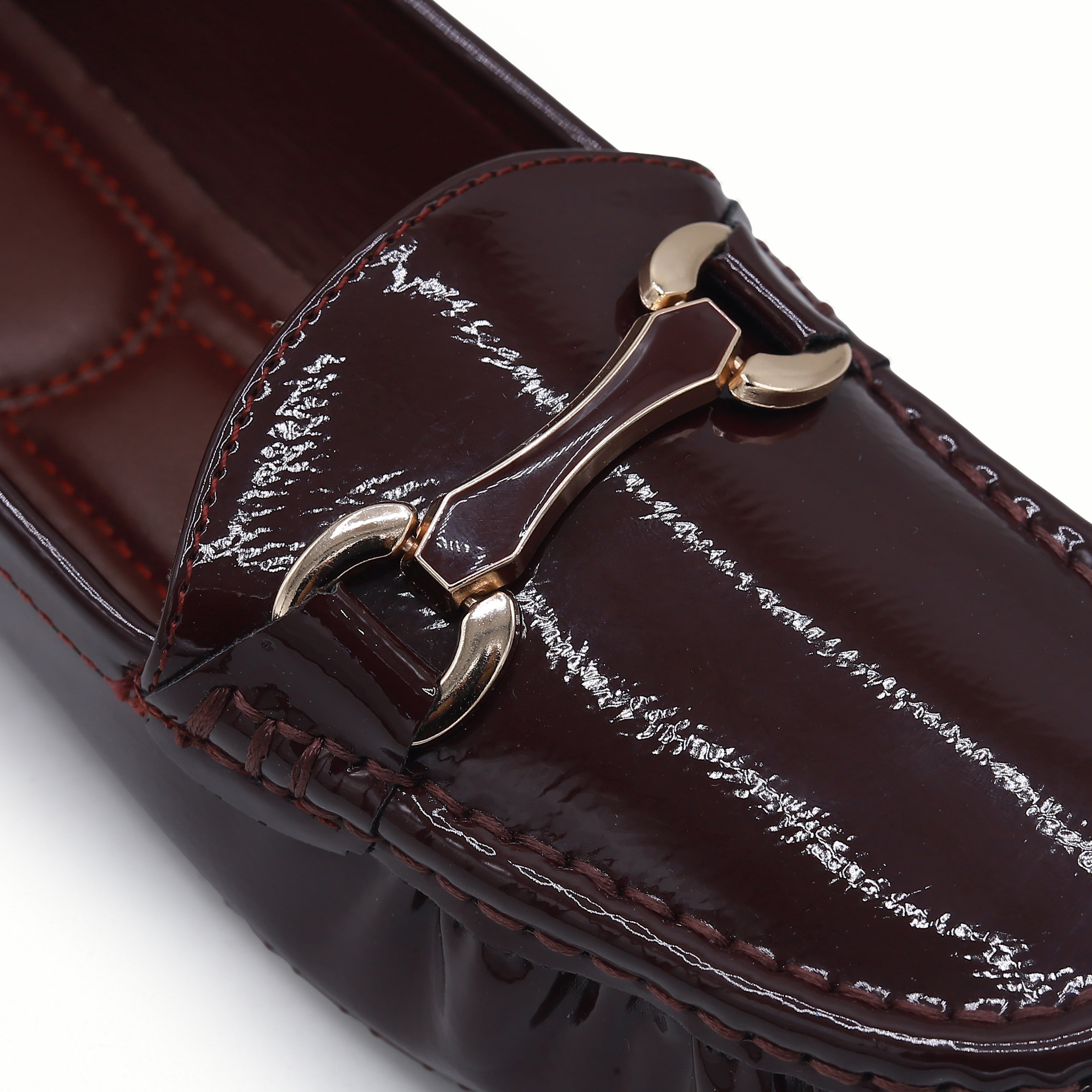 Chic Burgundy Patent Loafers with Gold Buckle 8004352 Maroon
