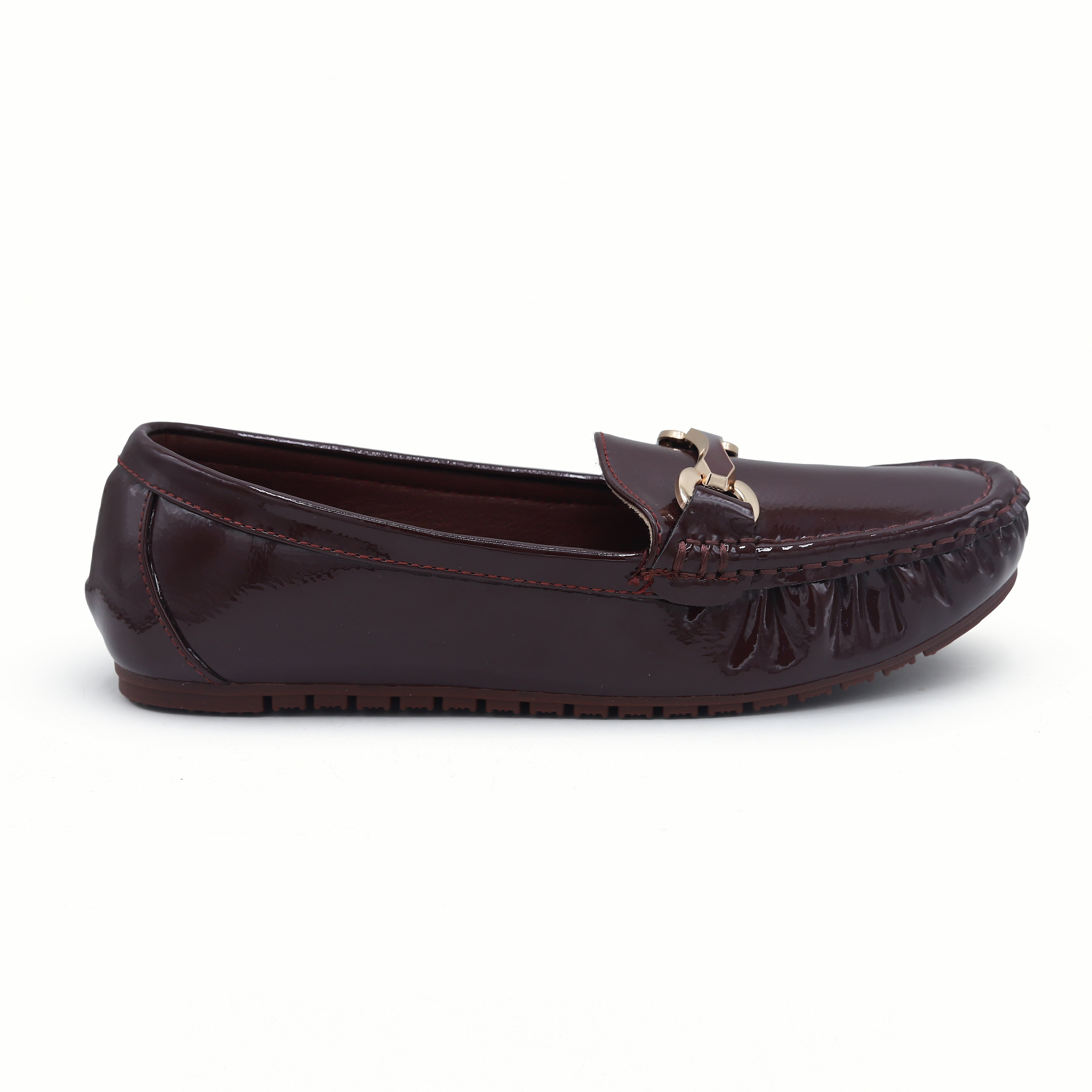 Chic Burgundy Patent Loafers with Gold Buckle 8004352 Maroon