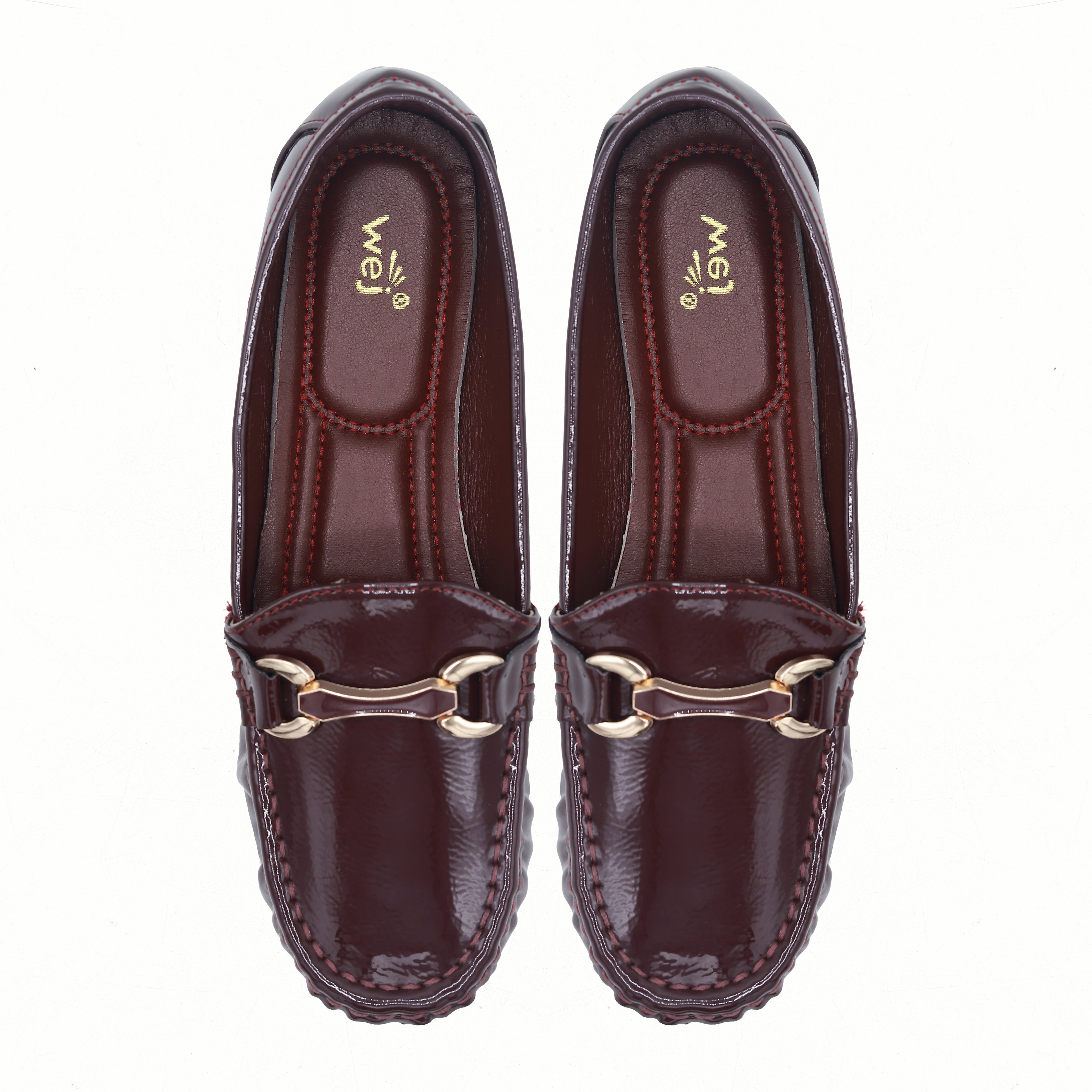Chic Burgundy Patent Loafers with Gold Buckle 8004352 Maroon