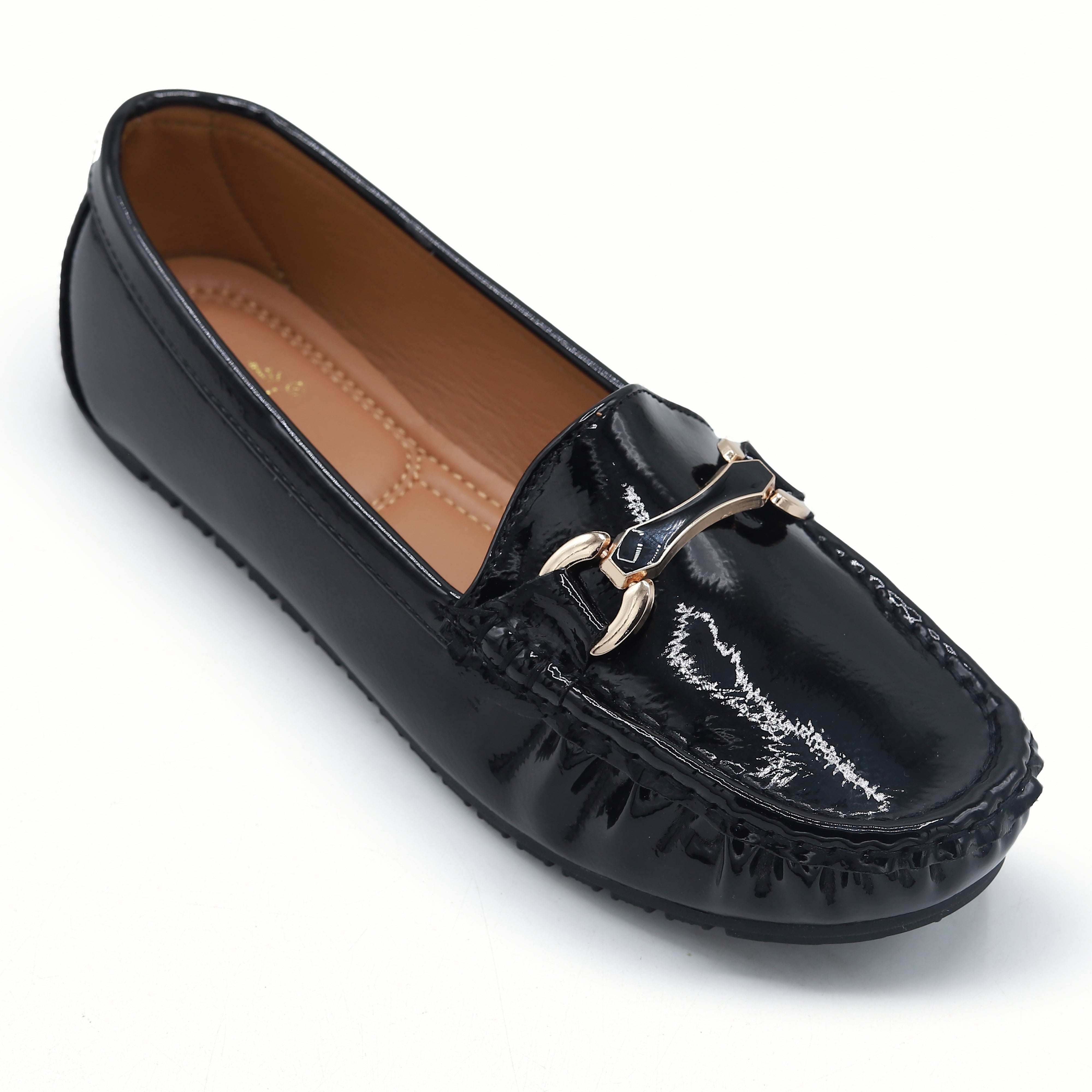 Classic Black Patent Loafers with Gold Buckle 8004352 Black