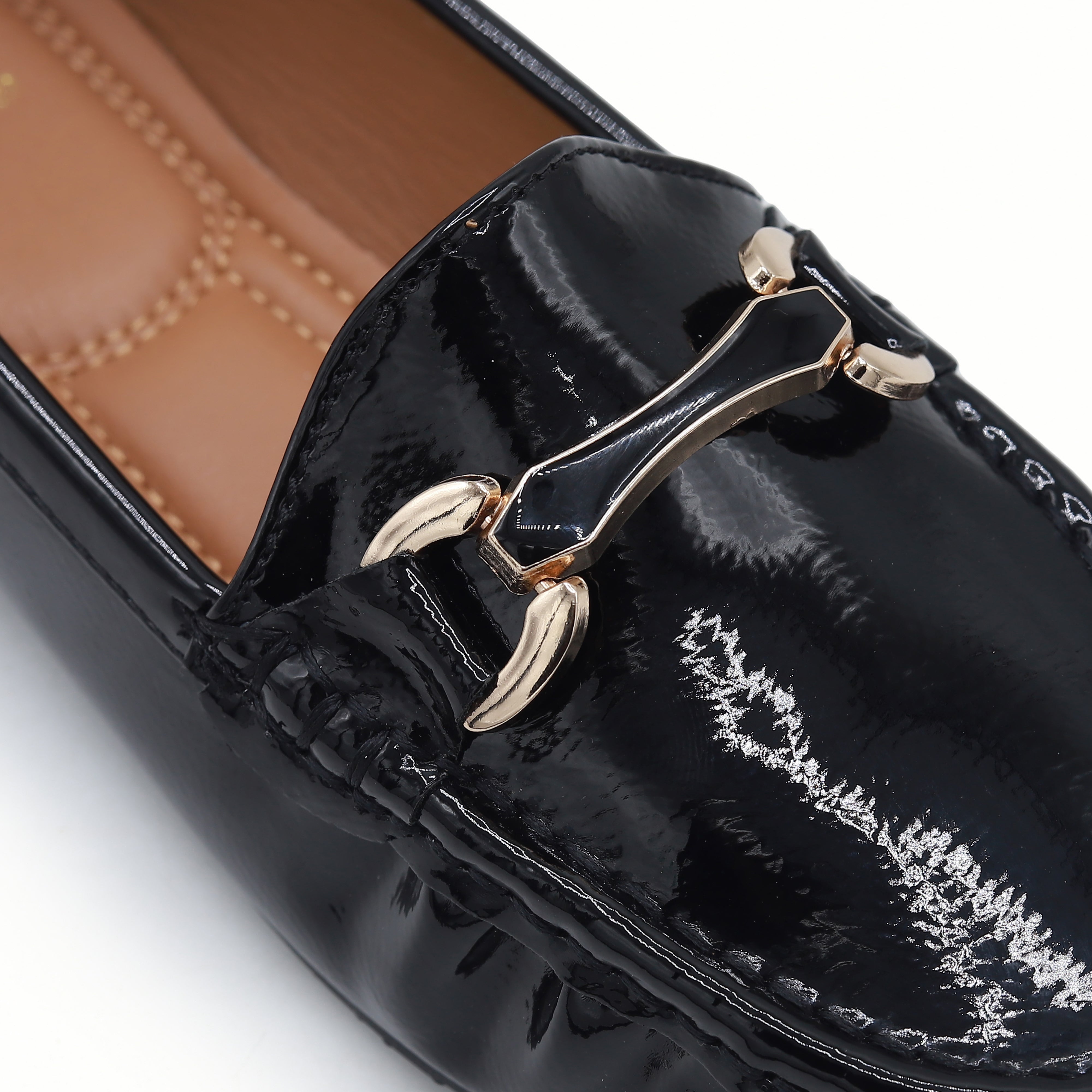 Classic Black Patent Loafers with Gold Buckle 8004352 Black