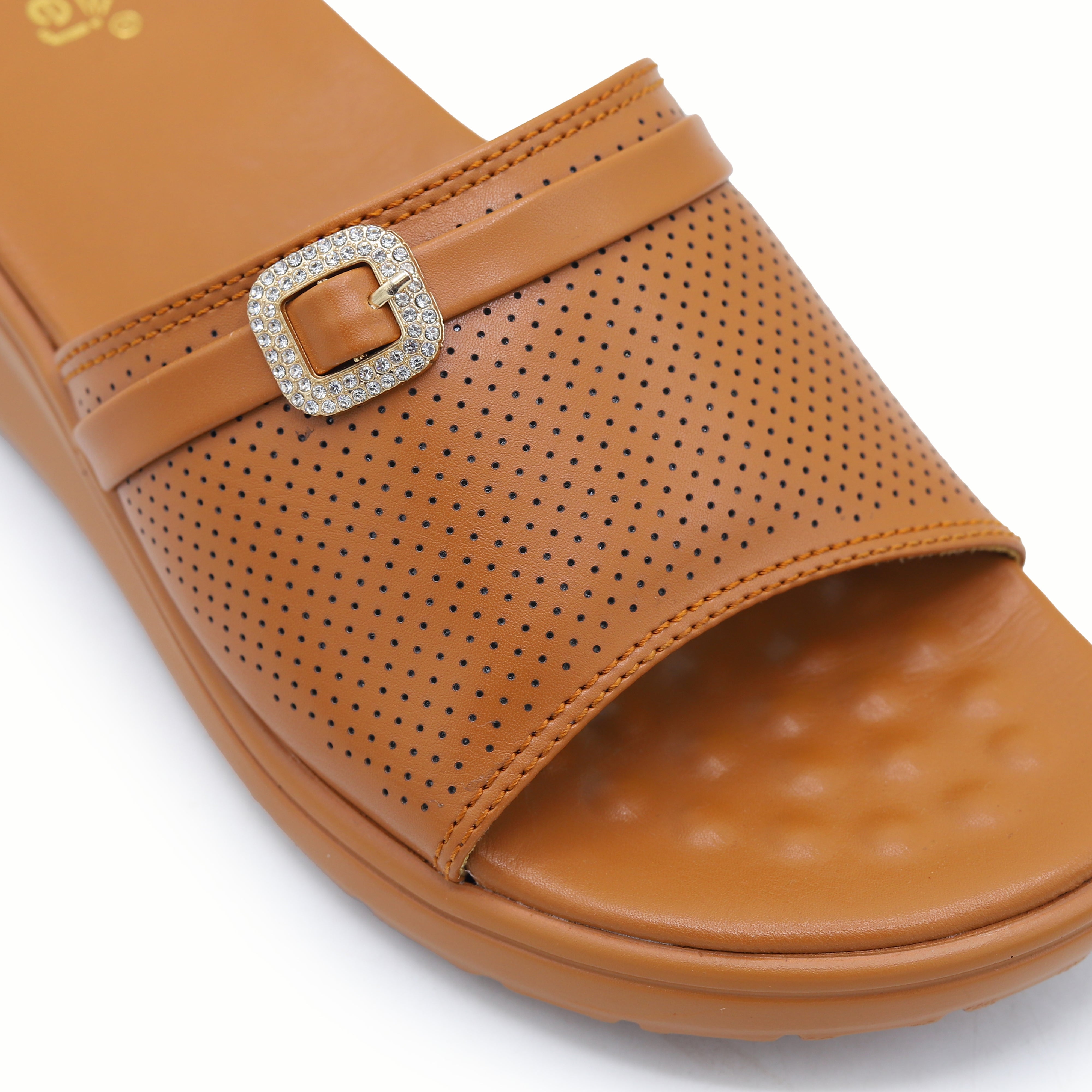 Crystal Buckle Slides 8003556 Tan