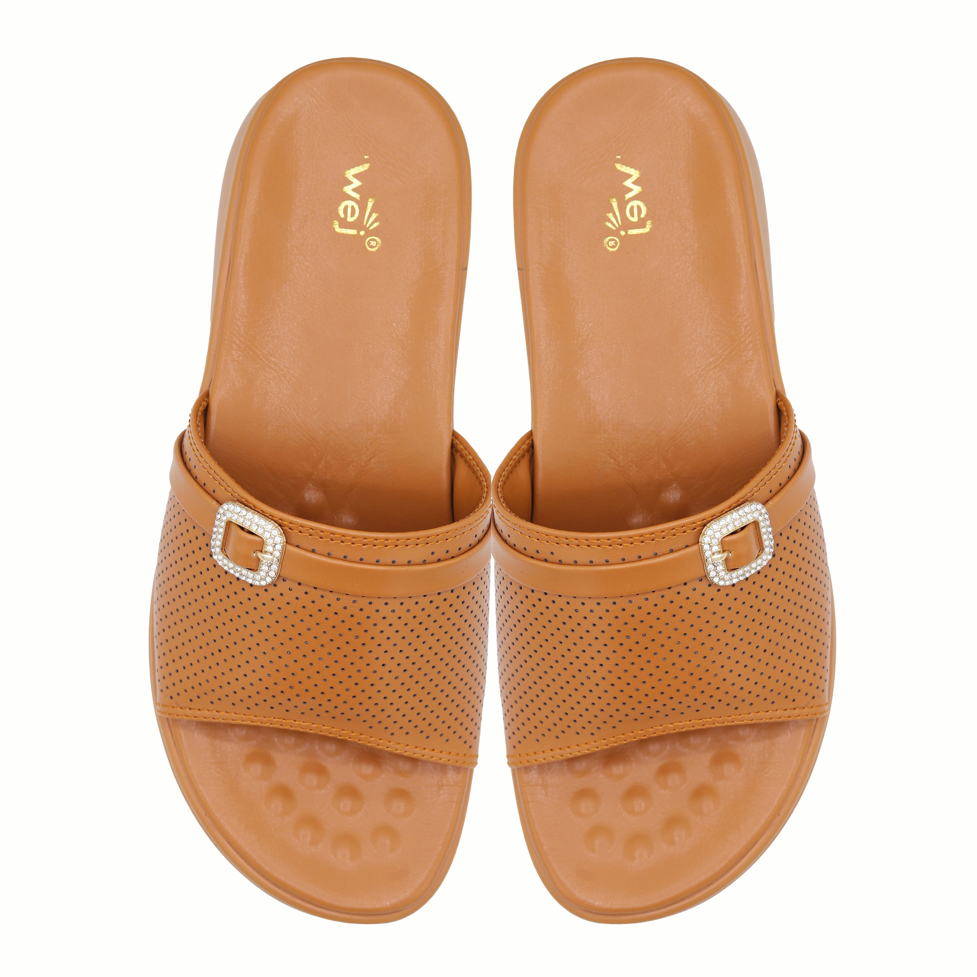 Crystal Buckle Slides 8003556 Tan