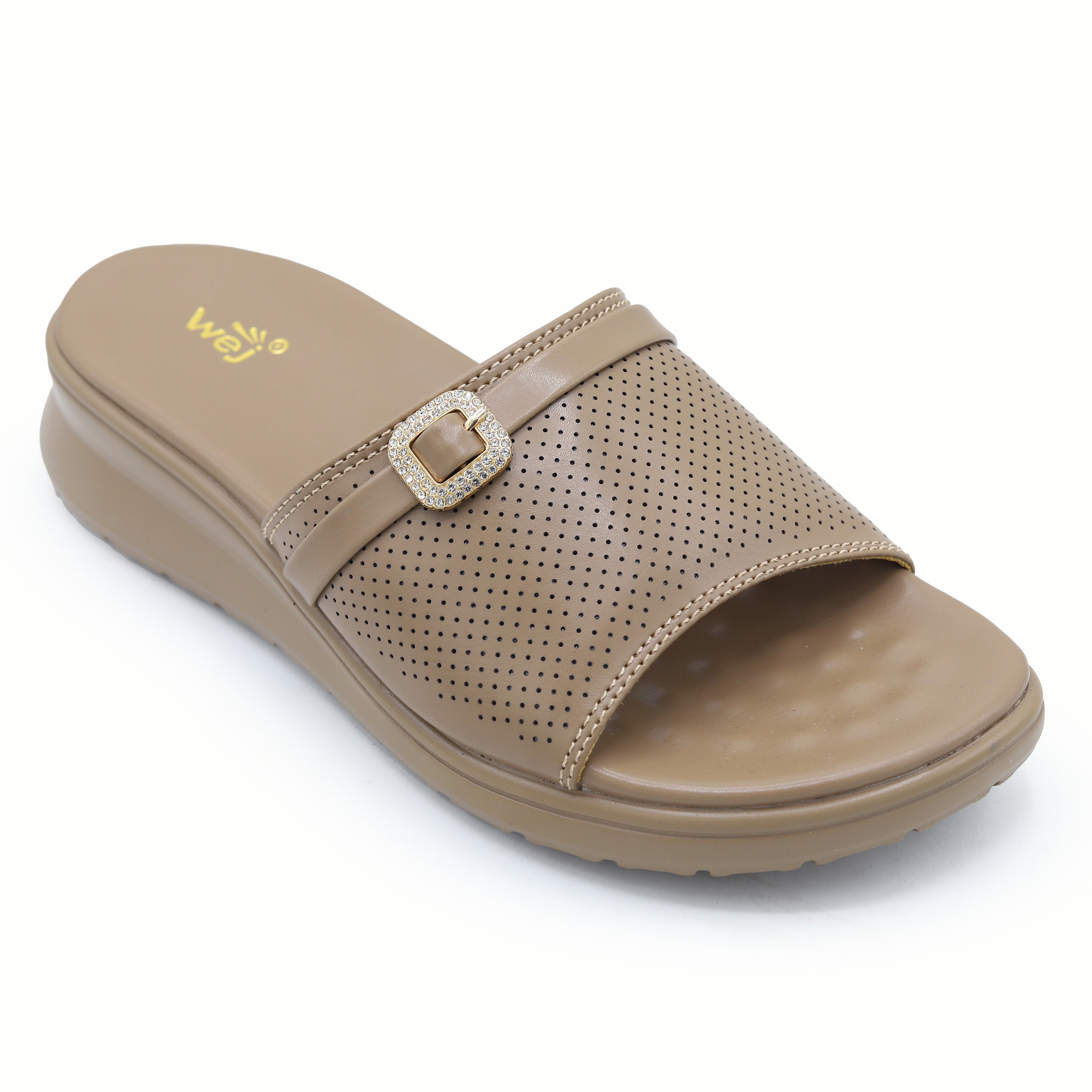 Crystal Buckle Slides 8003556 Brass - E Fashion