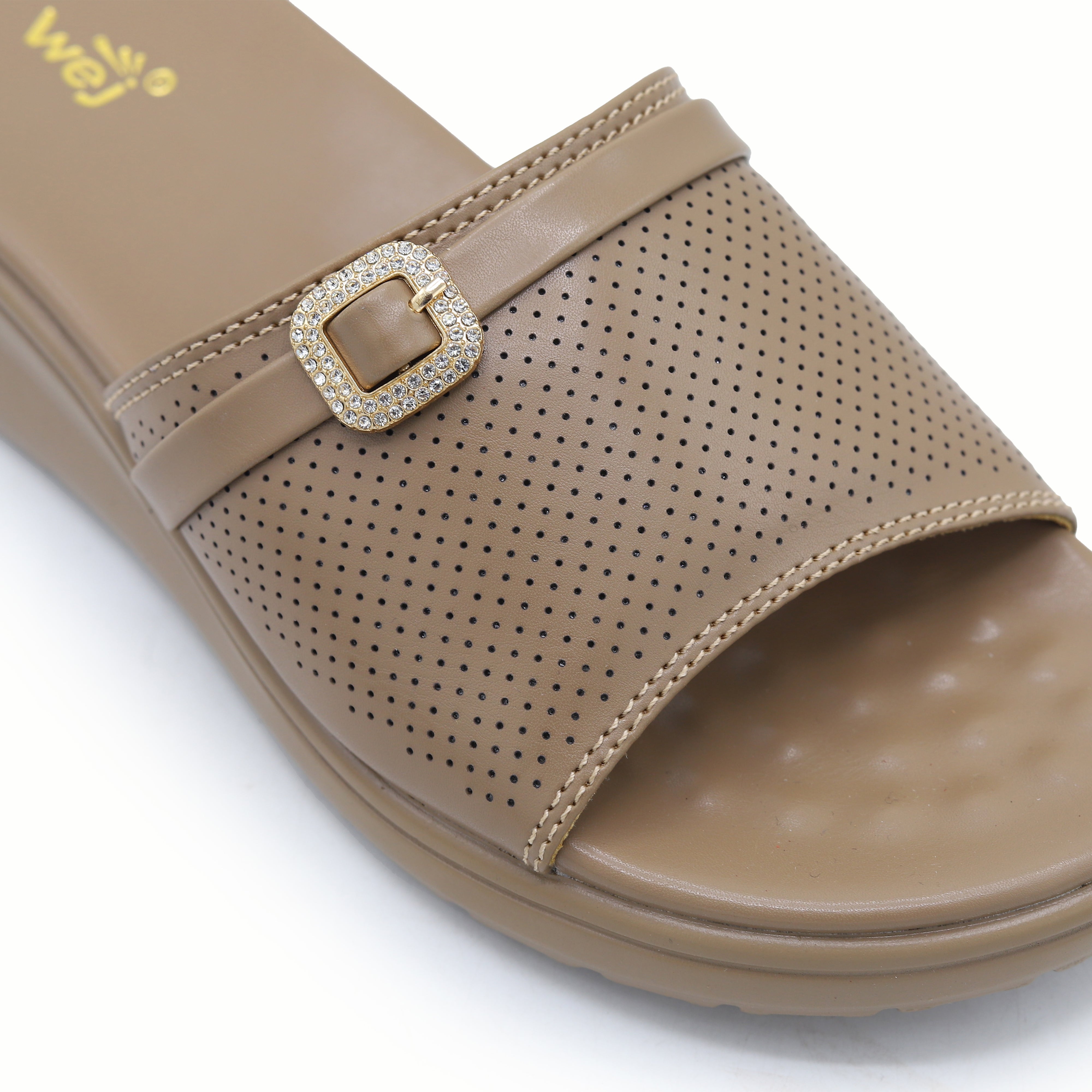 Crystal Buckle Slides 8003556 Brass - E Fashion