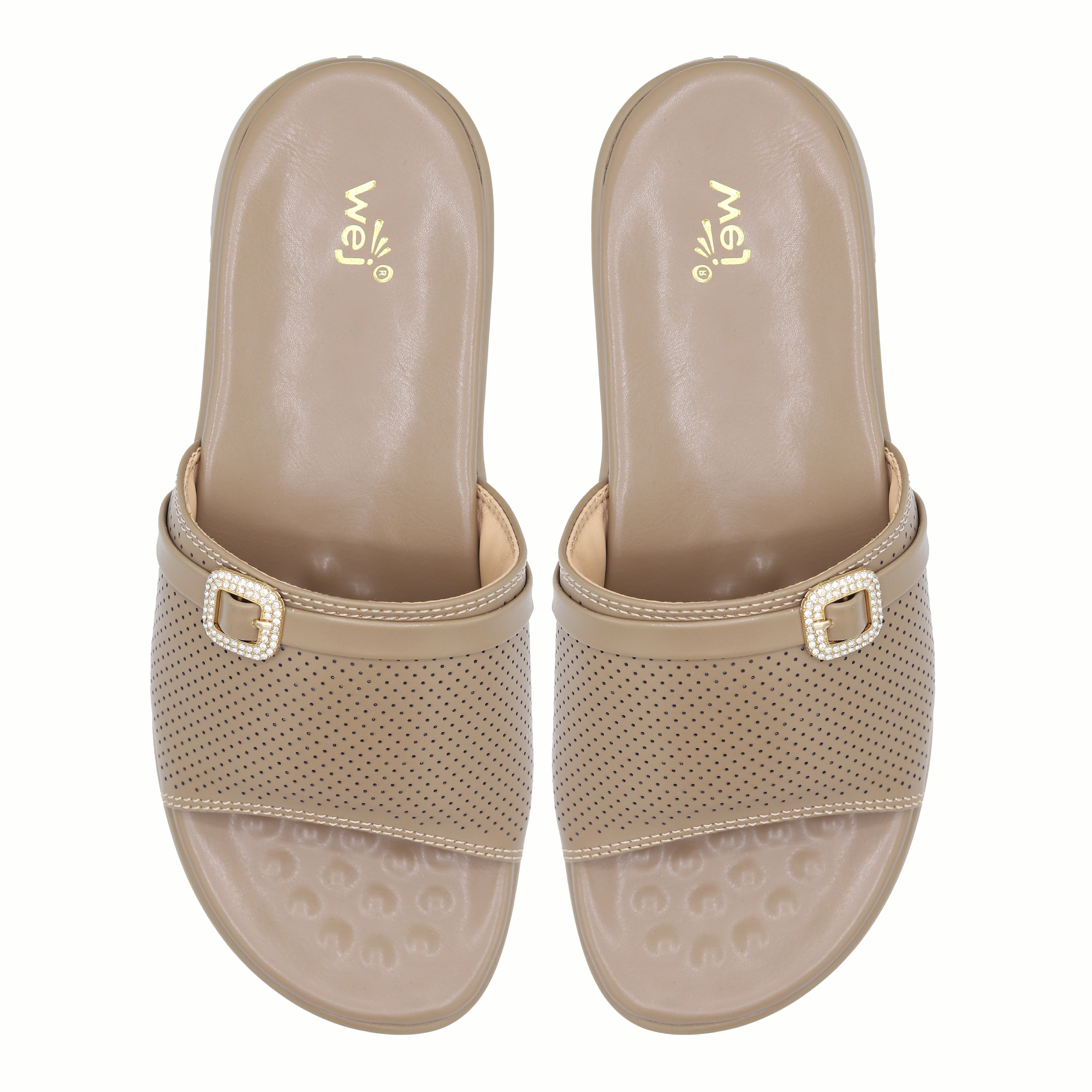 Crystal Buckle Slides 8003556 Brass - E Fashion