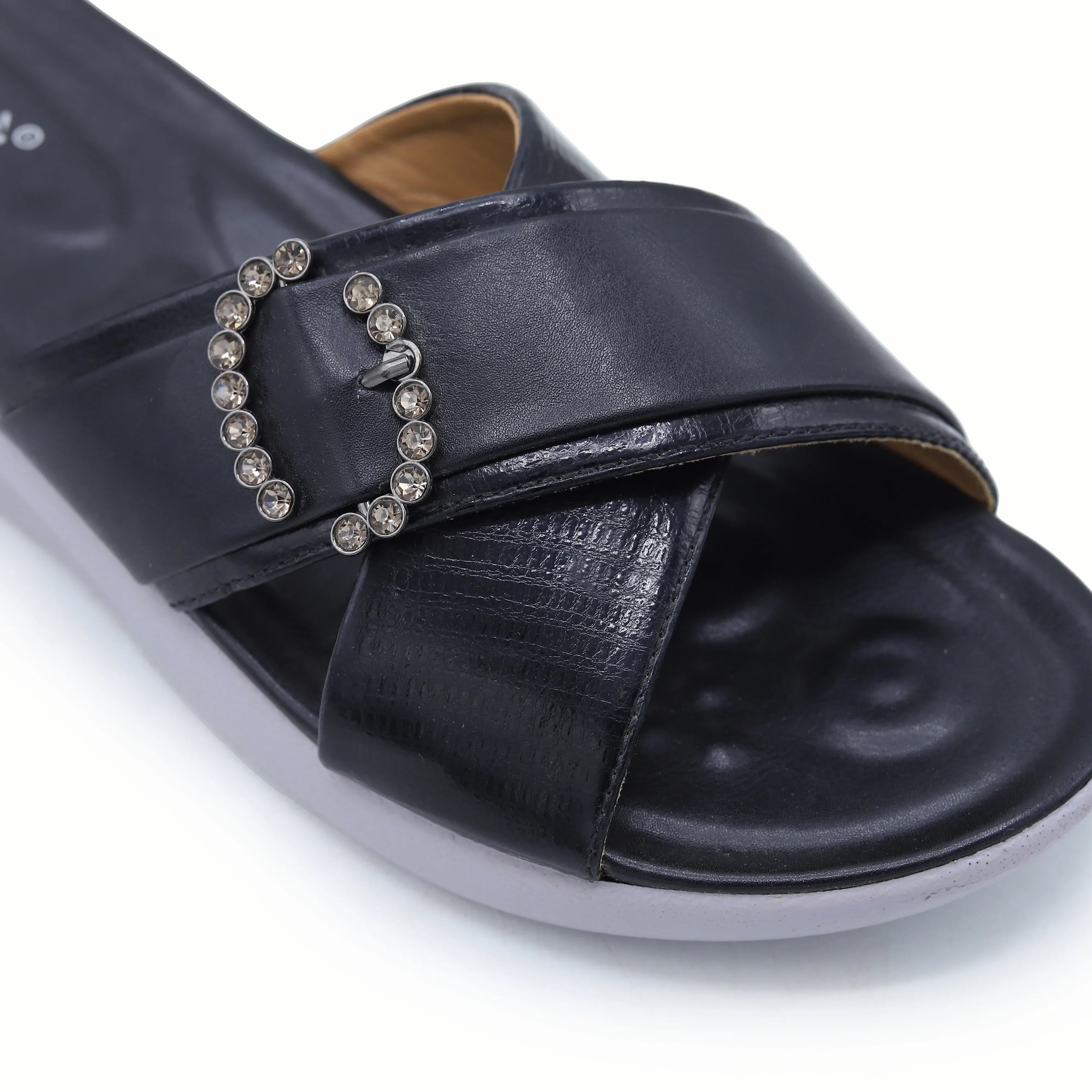 Crystal Buckle Slides 8003457 Black - E Fashion