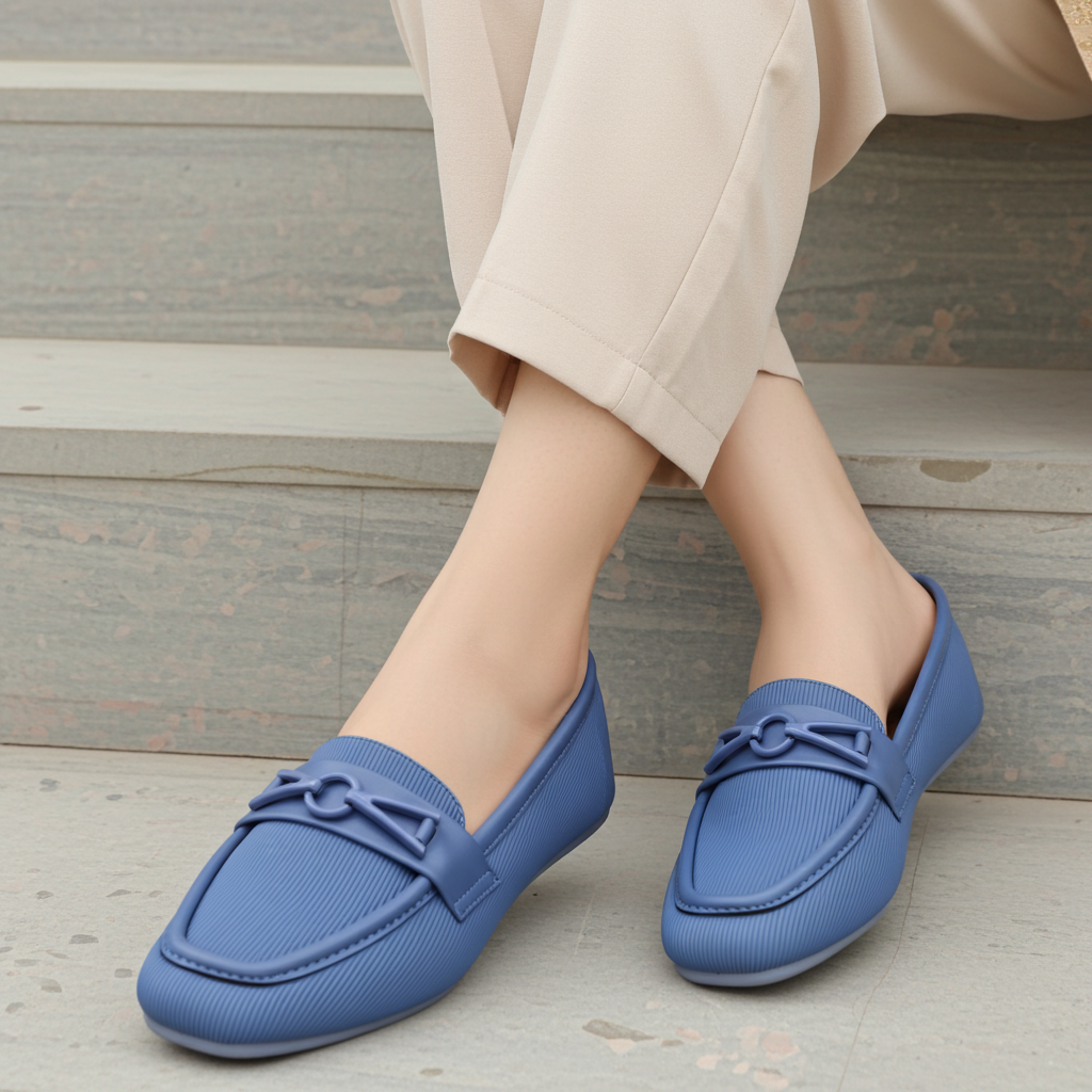 Blue Loafers with Metallic Buckle - 8006275