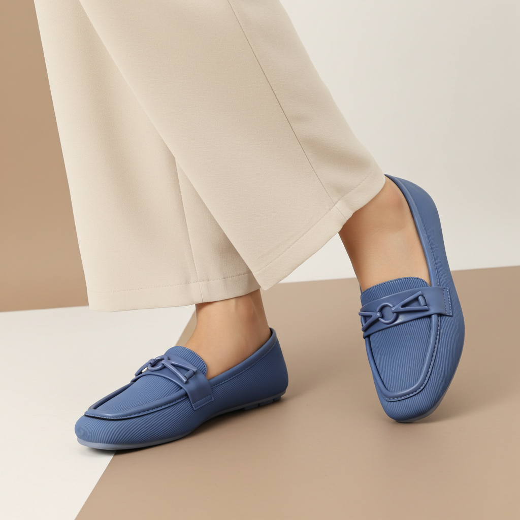 Blue Loafers with Metallic Buckle - 8006275