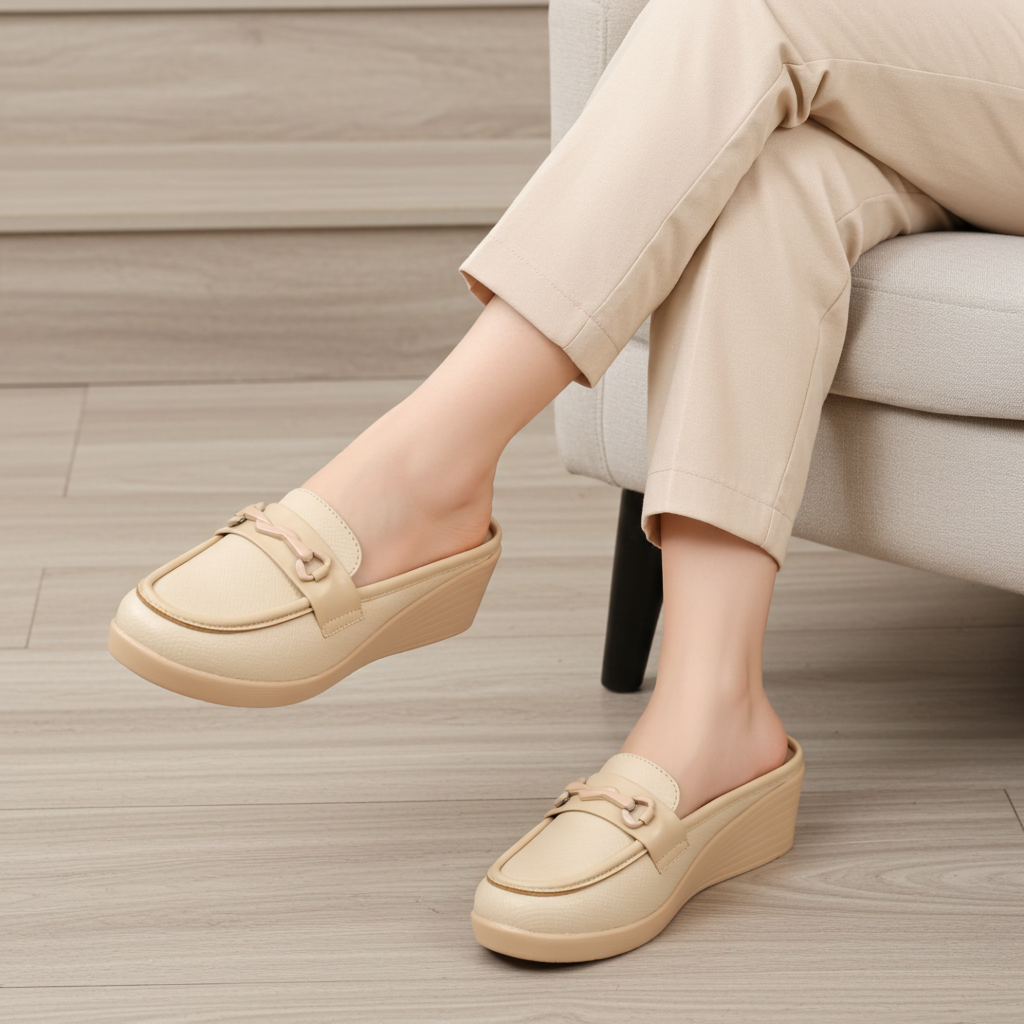 Women Biege Half shoes-Slip on Mules / 8007196