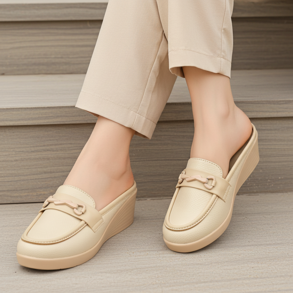 Women Biege Half shoes-Slip on Mules / 8007196