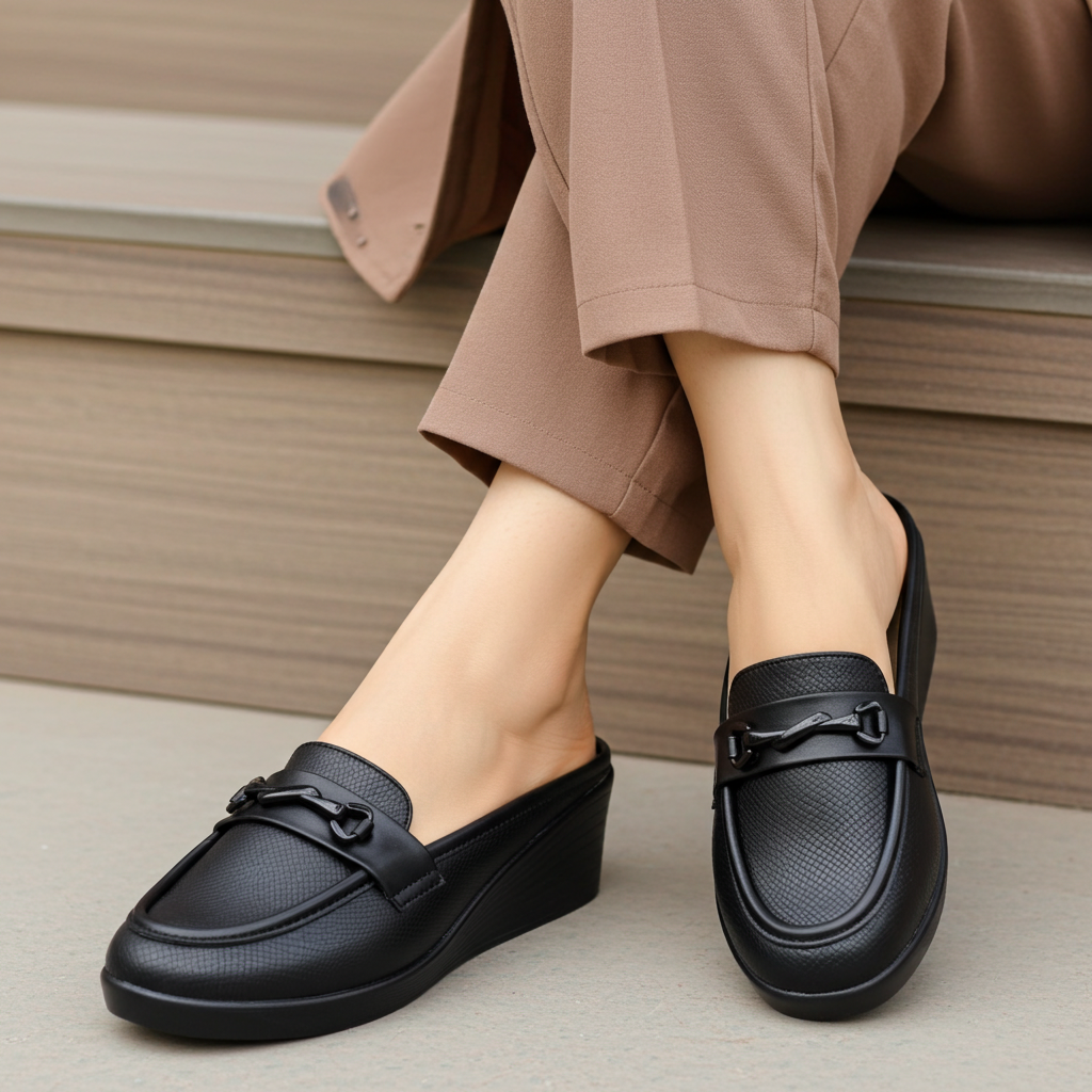Women Black Half shoes-Slip on Mules / 8007196