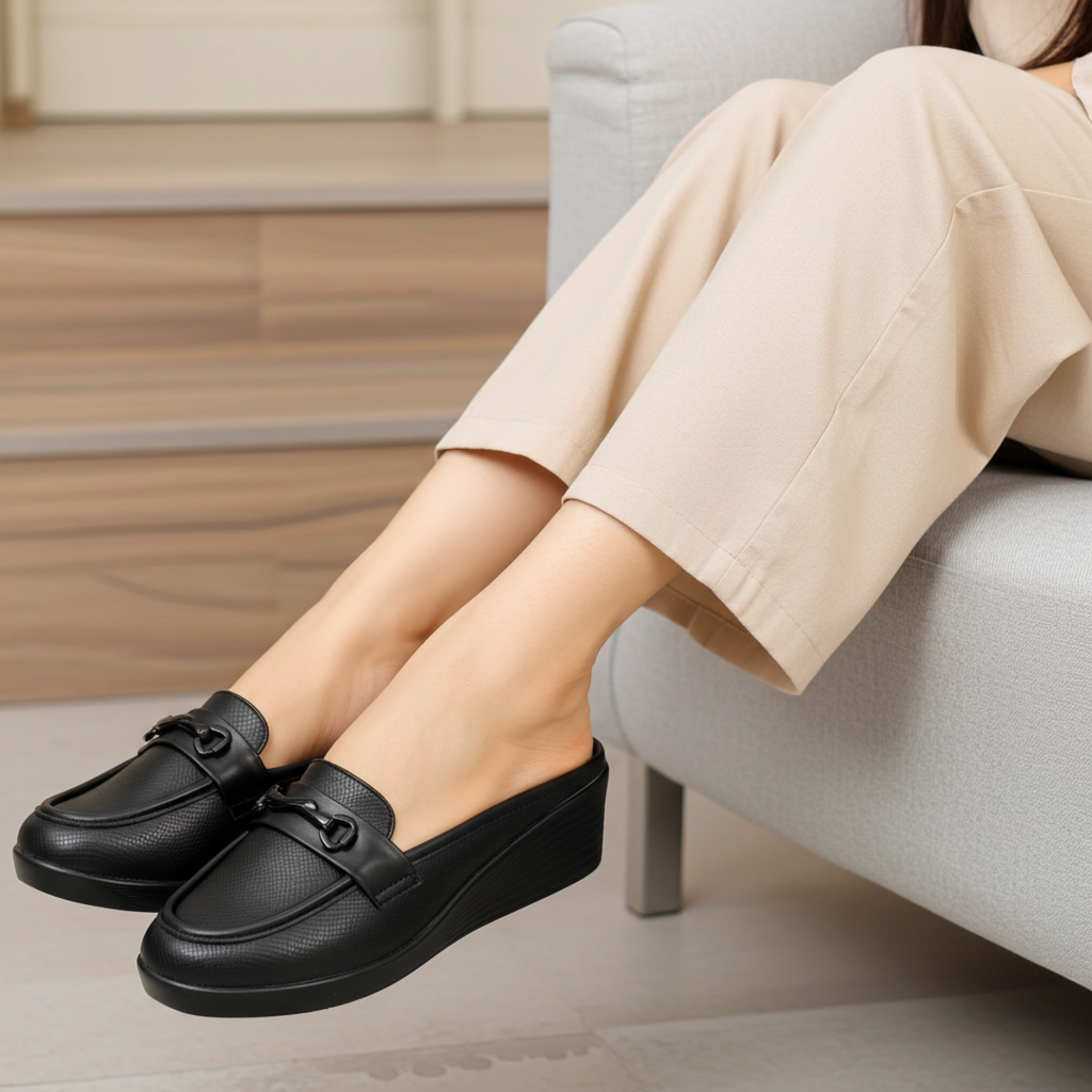 Women Black Half shoes-Slip on Mules / 8007196