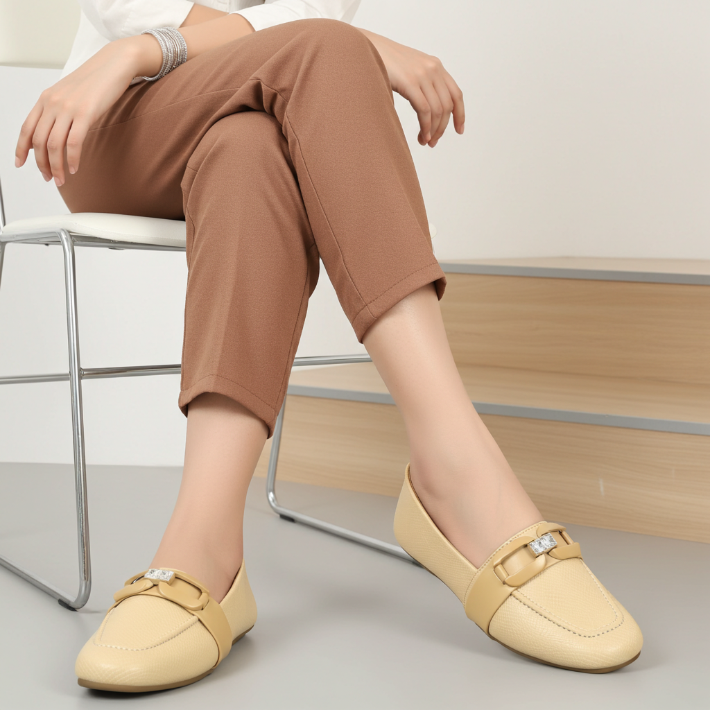 Women Comfort Moccasins- Beige Loafers / 8006279