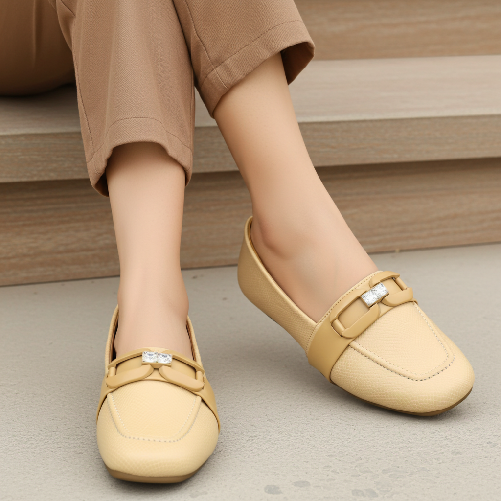 Women Comfort Moccasins- Beige Loafers / 8006279