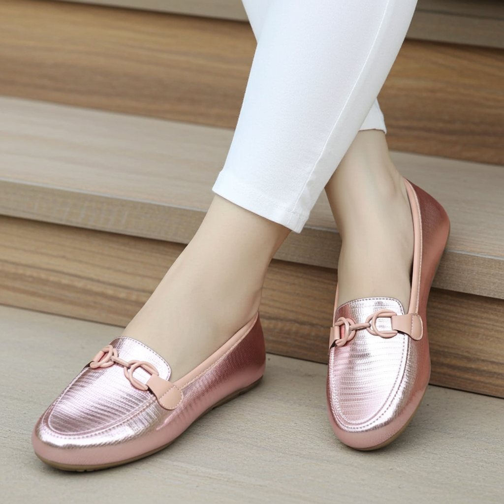 Women Casual Moccasins- Pink Loafers / 8004200