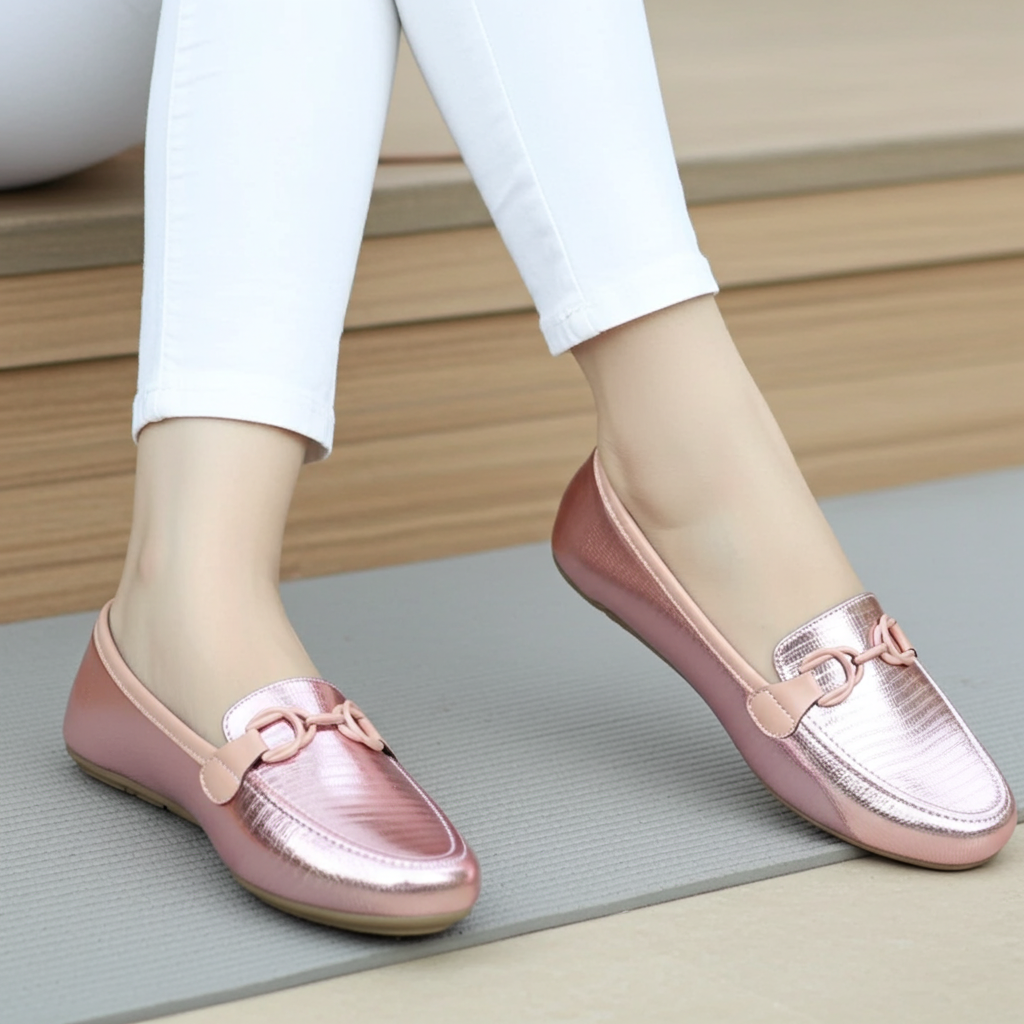 Women Casual Moccasins- Pink Loafers / 8004200