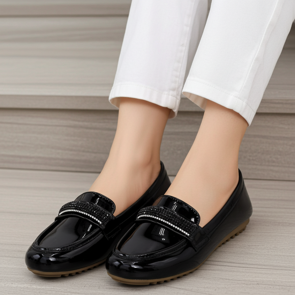 Black Shiny Moccasins - 8004285