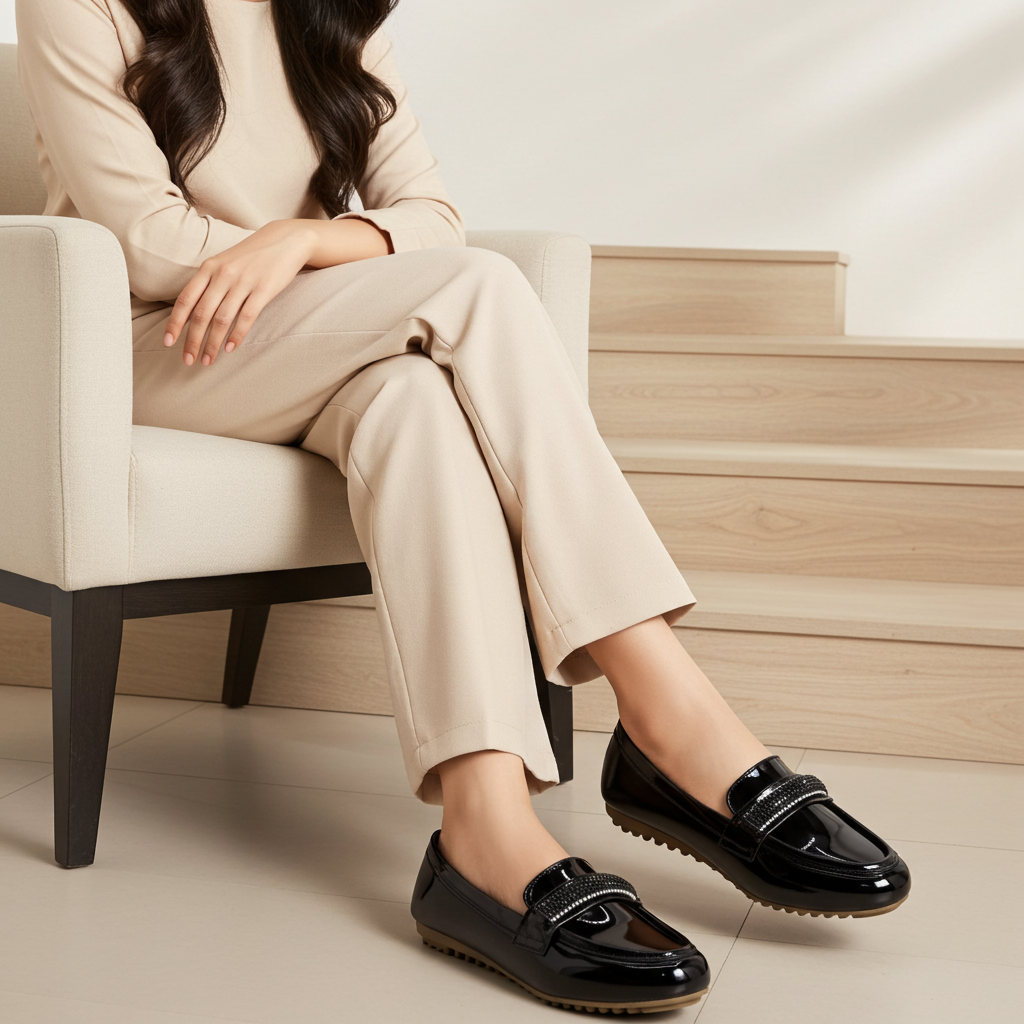 Black Shiny Moccasins - 8004285