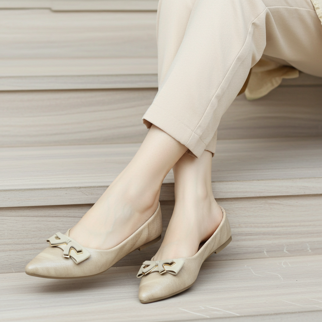 Beige Nude Bow Flats / 8006200