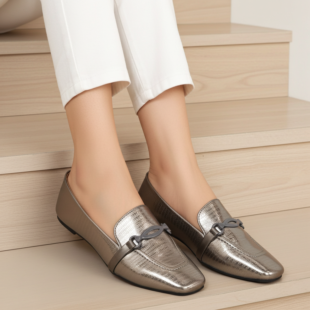 Gray Metallic Loafers - 8006209