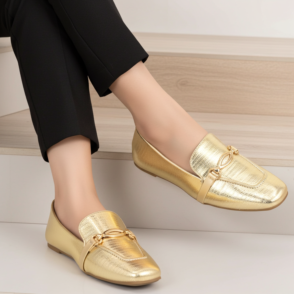 Gold Metallic Loafers - 8006209