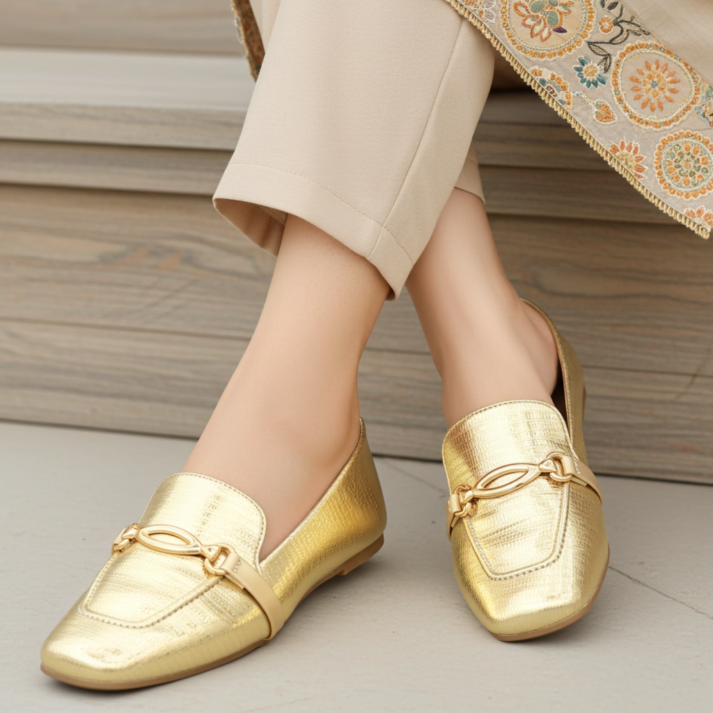 Gold Metallic Loafers - 8006209