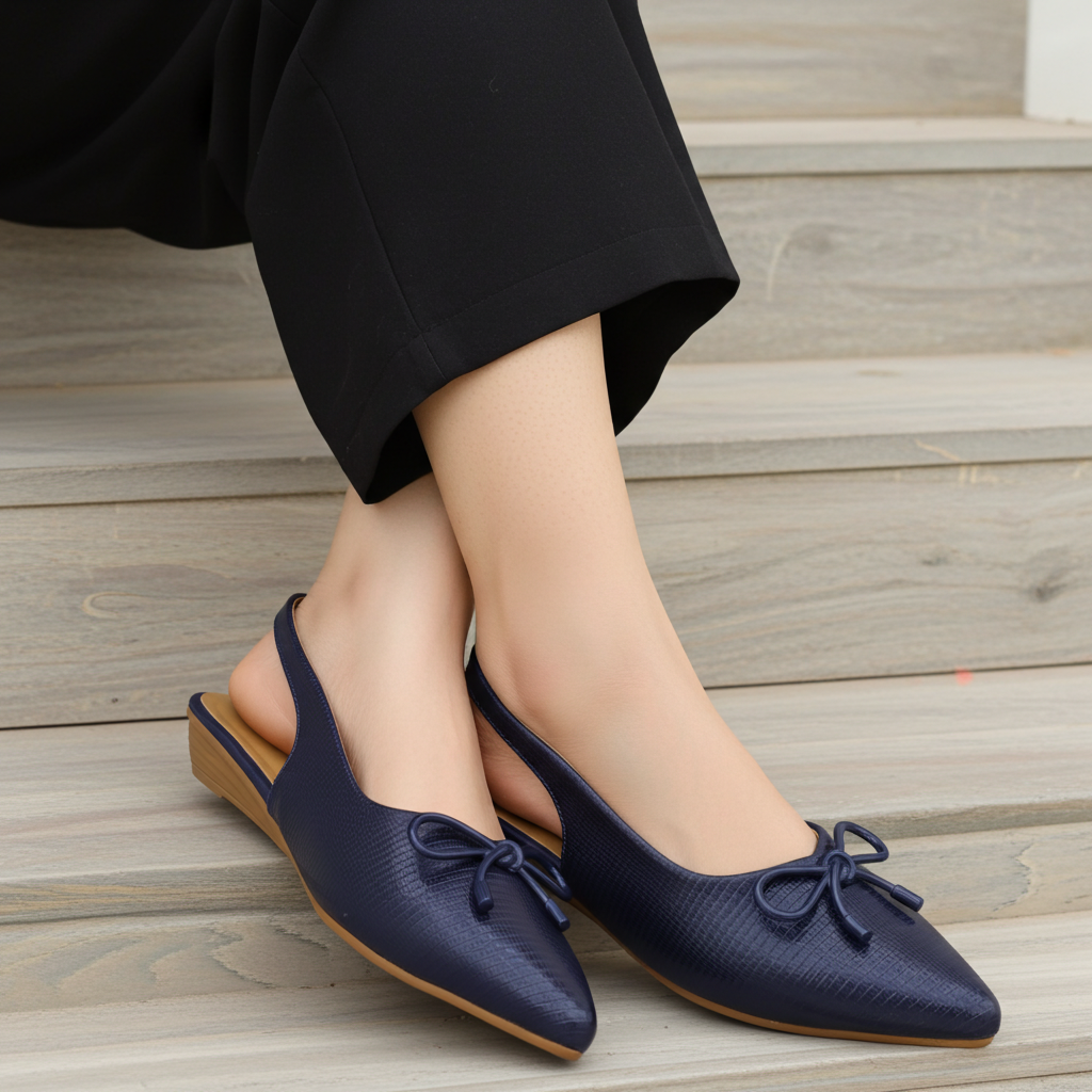 Navy Sling Back Flats Shoes / 8007167