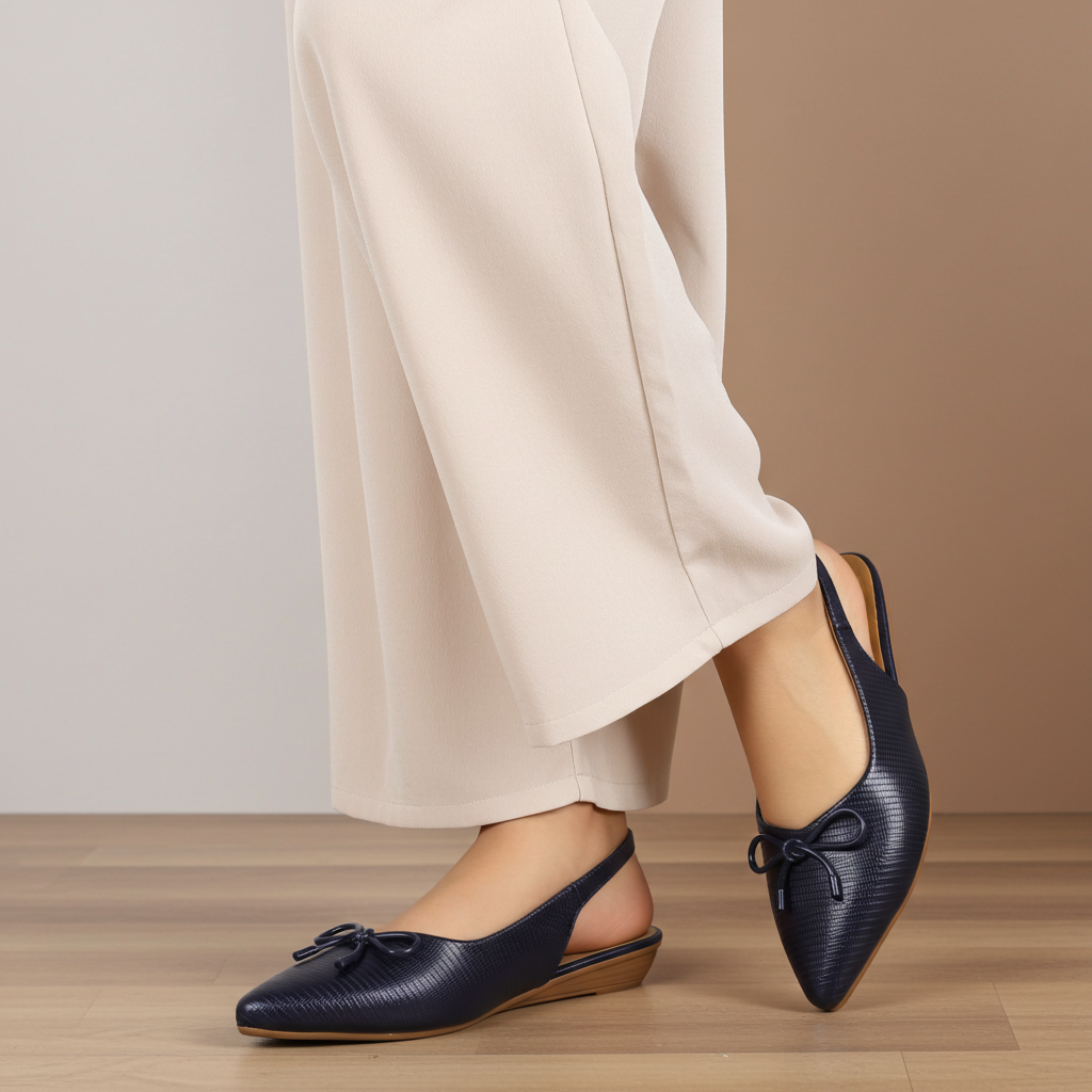Navy Sling Back Flats Shoes / 8007167