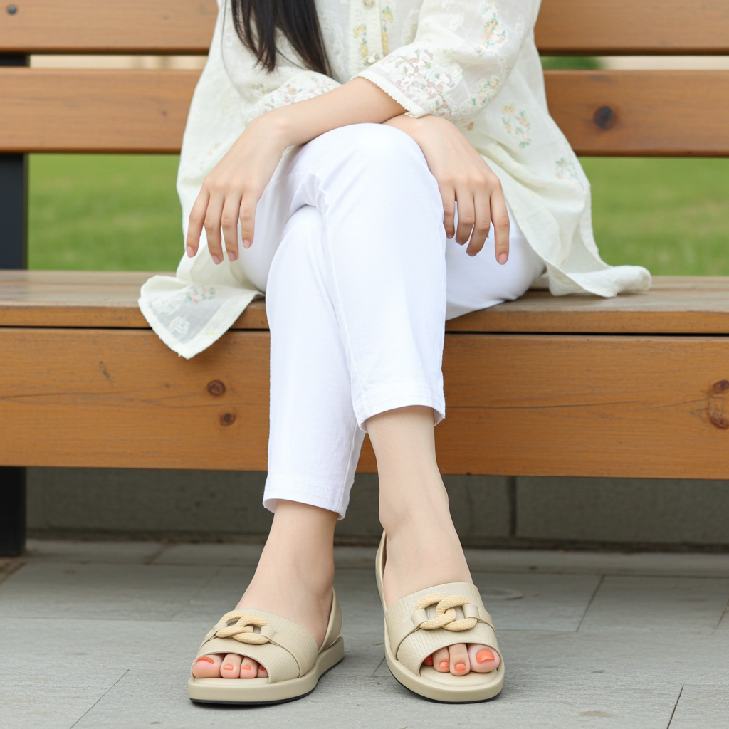 Beige Comfort Slip-On Sandals / 8002242