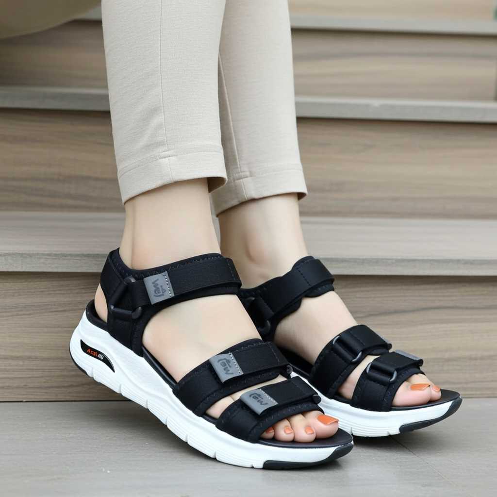 ComfyStride Black Ladies Sporty Sandals / 7002347
